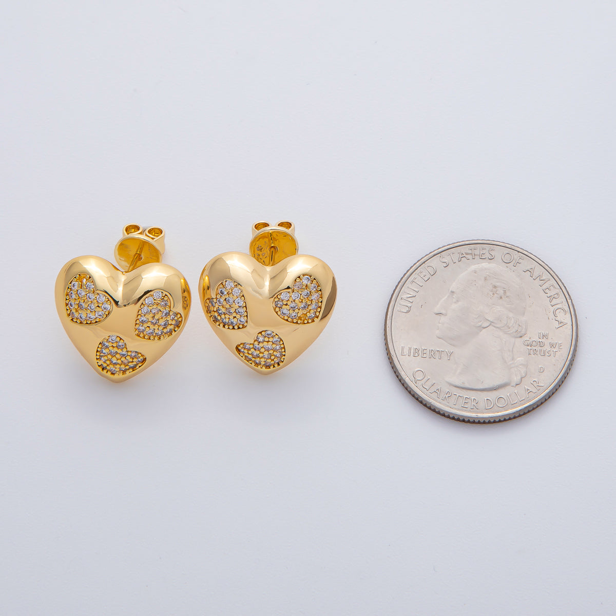 18K Gold Filled 16mm Micro Paved CZ Heart Cluster Heart Stud Earrings | AD1598