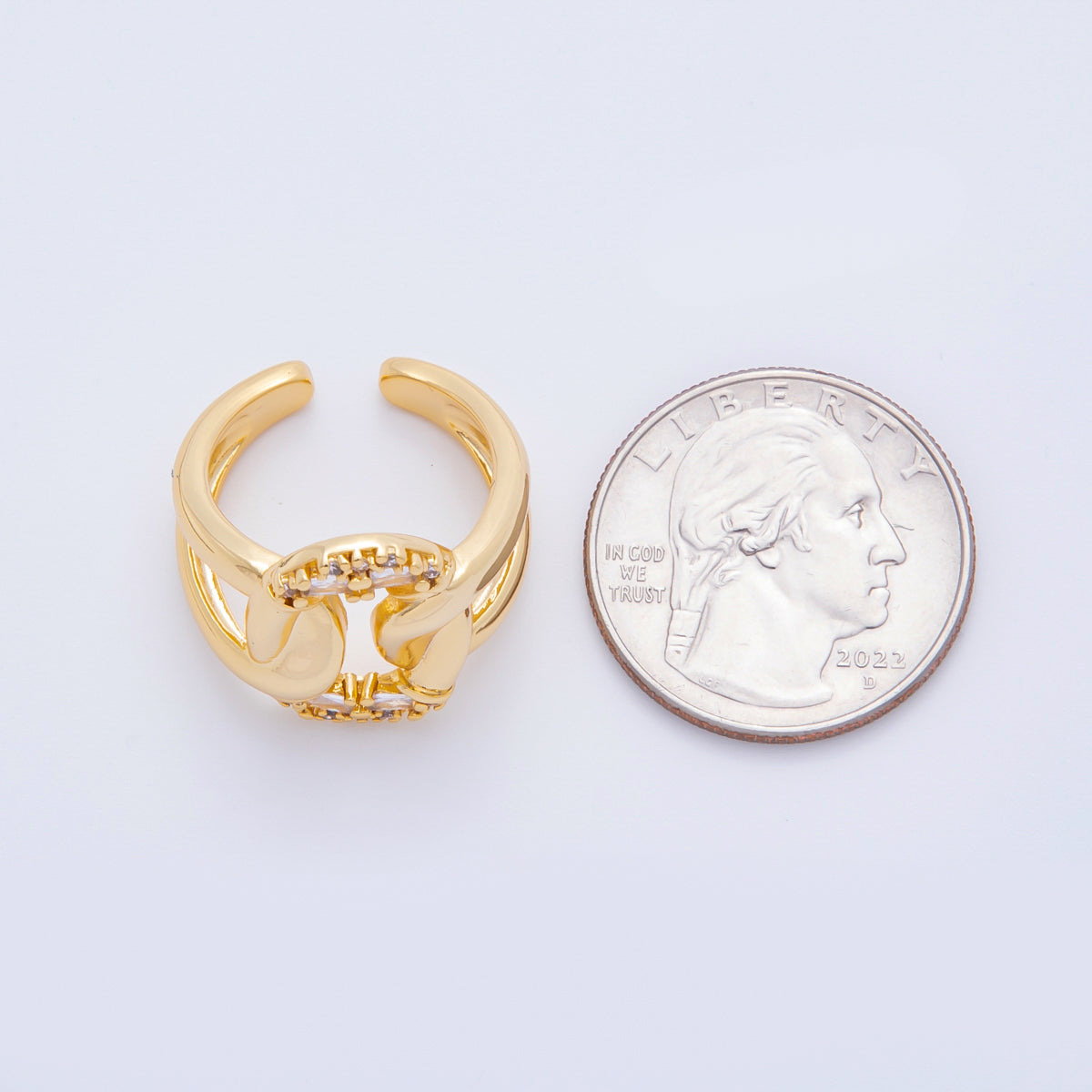 18K Gold Filled Micro Paved & Baguette CZ Eclipse Loop Knot Open Ring | O109