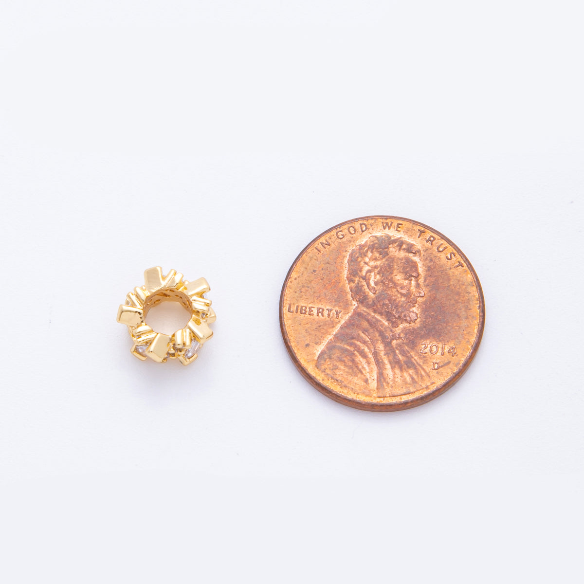 18K Gold Filled Clear CZ Baguette Micro Paved Geometric Rondelle Bead Spacer | AF1027