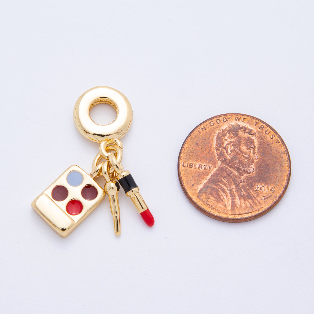18K Gold Filled Enamel Make Up Cosmetic Rondelle Drop Charm | E678