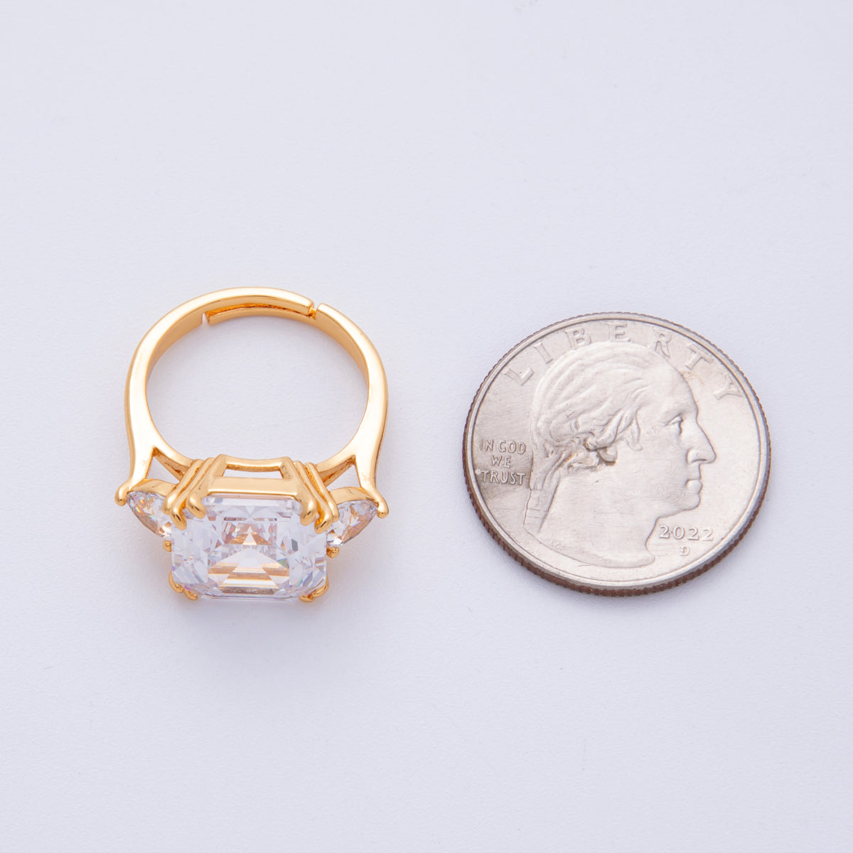 18K Gold Filled Pink, White CZ Square Geometric Butterfly Mariposa Wings Adjustable Ring | O809