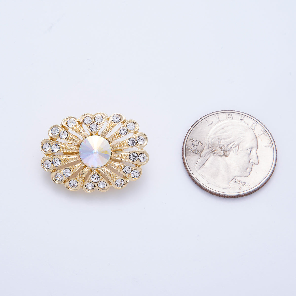 Gold Rhinestone Geometric Flower Pin Brooch | BH-040