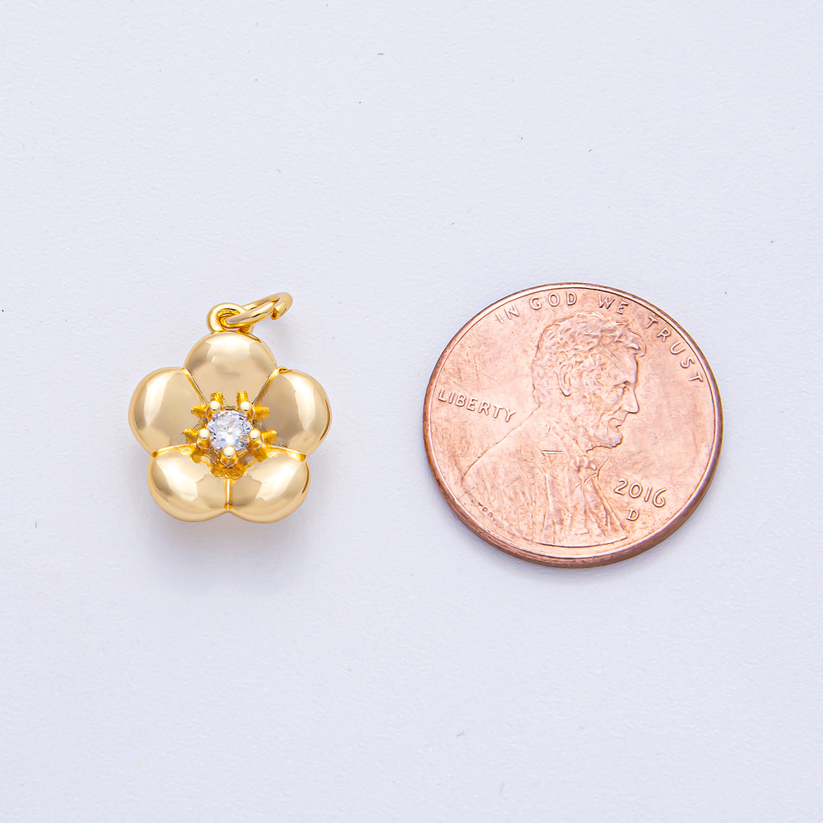 18K Gold Filled Clear CZ Flower Mini Charm | AK016