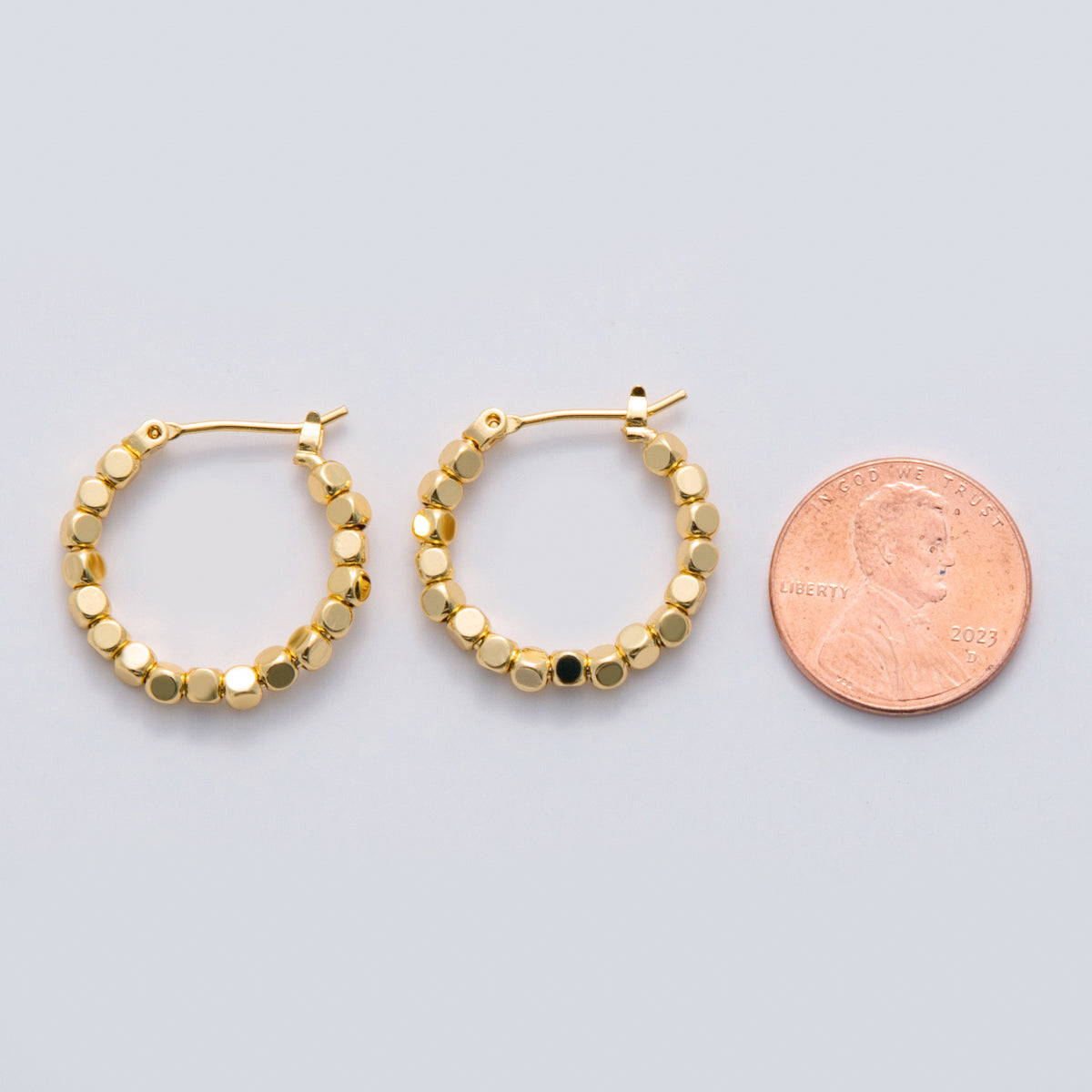24K Gold Filled 22.5mm Cube Bead Latch Hoop Earrings | Q011