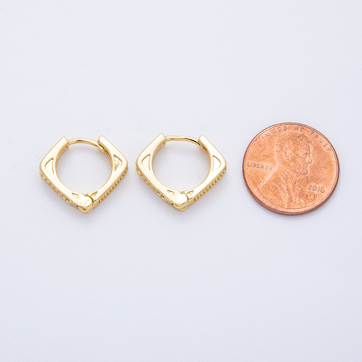 18K Gold Filled 15mm Micro Paved Rhombus Huggie Earrings | T483