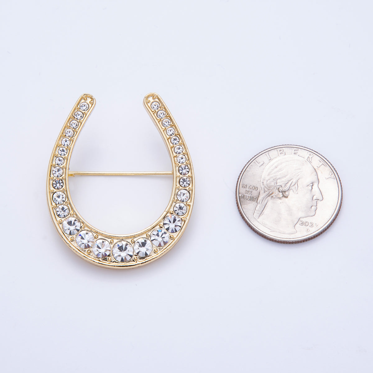 Gold 40.3mm x 33.7mm Clear Rhinestone Gradient Horseshoe Pin Brooch | BH-055
