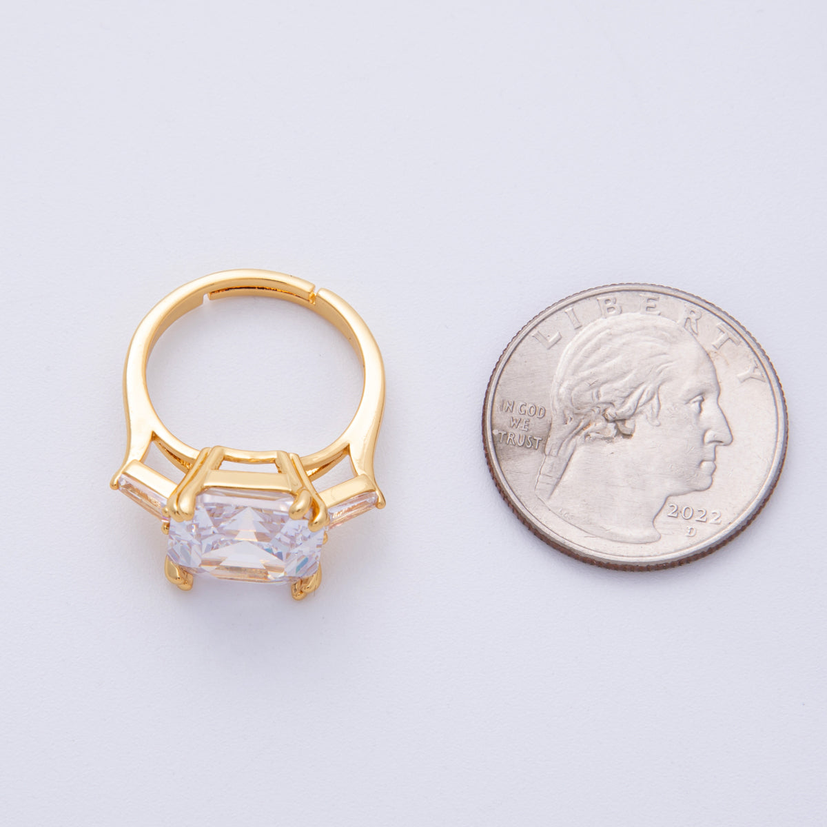 18K Gold Filled Pink, White CZ Square Emerald Cut Geometric Adjustable Ring | O811