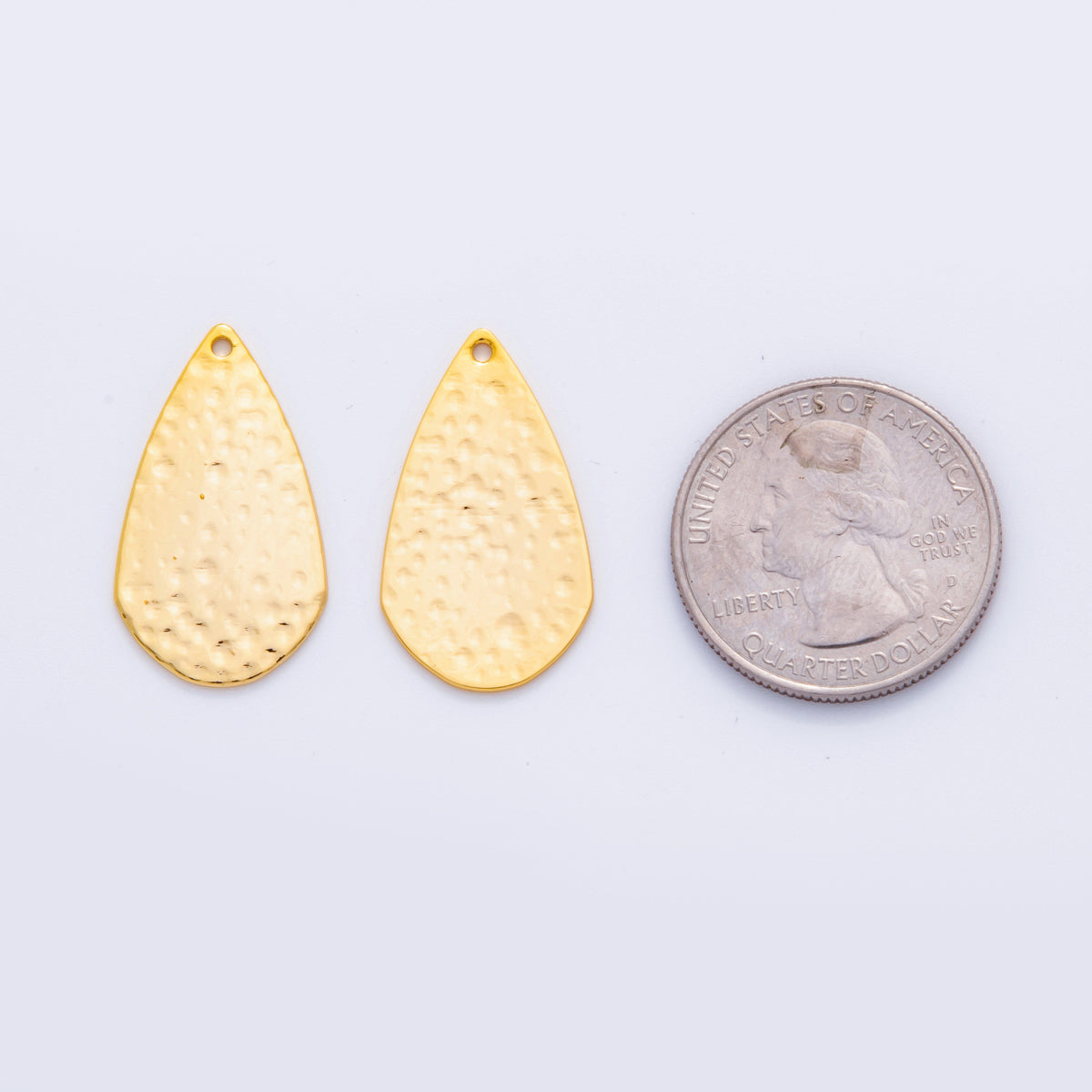 18K Gold Filled 27mm Dotted Hammered Teardrop Thin Charm Finding | Z1195