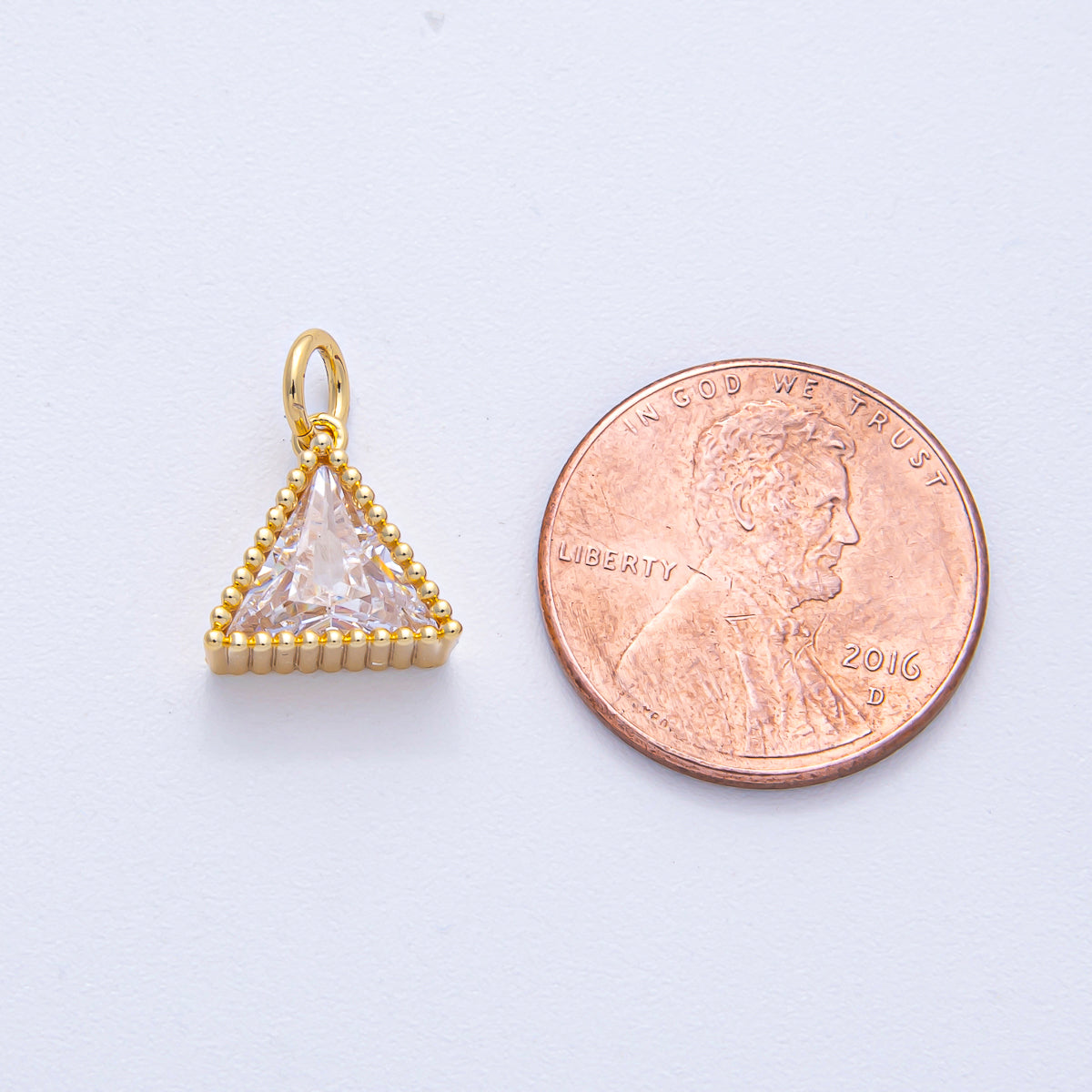 18K Gold Filled 11mm Clear CZ Triangle Ribbed Mini Charm | AK032
