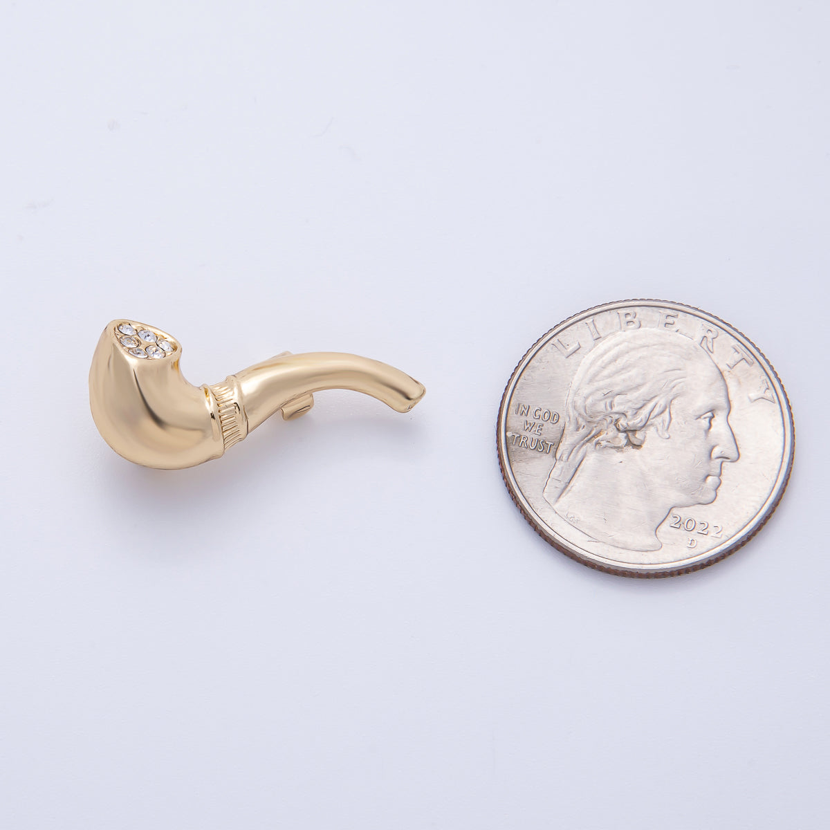 Gold 28mm x 12.5mm Clear Rhinestone Smoking Pipe Pin Brooch | BH-065