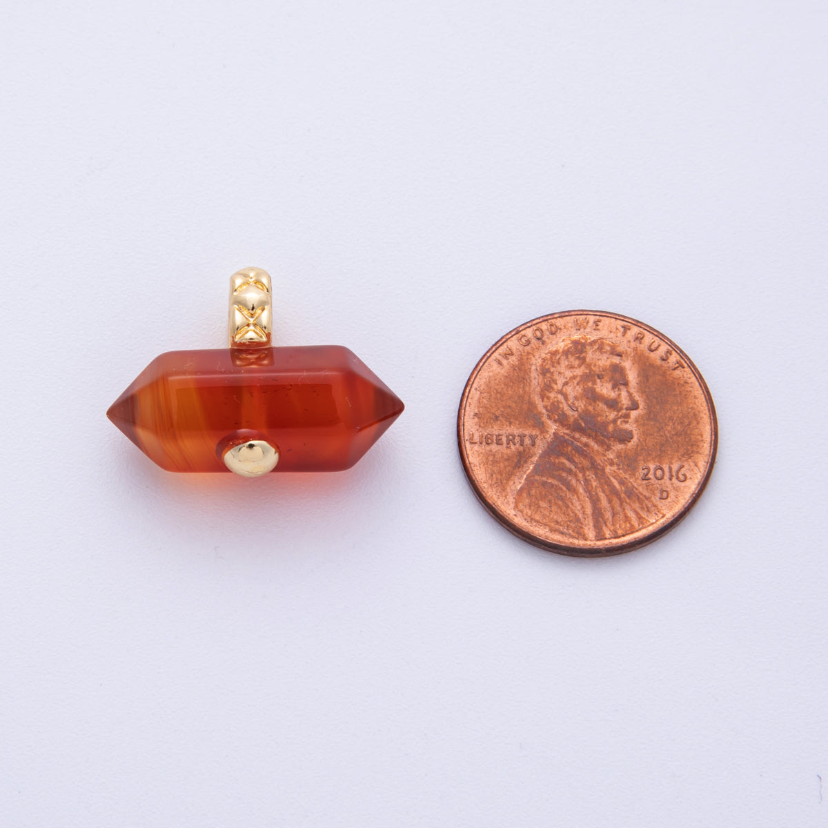 18k Gold Filled 21mm Carnelian Hexagonal Point Natural Gemstone Charm Pendant | AK-217