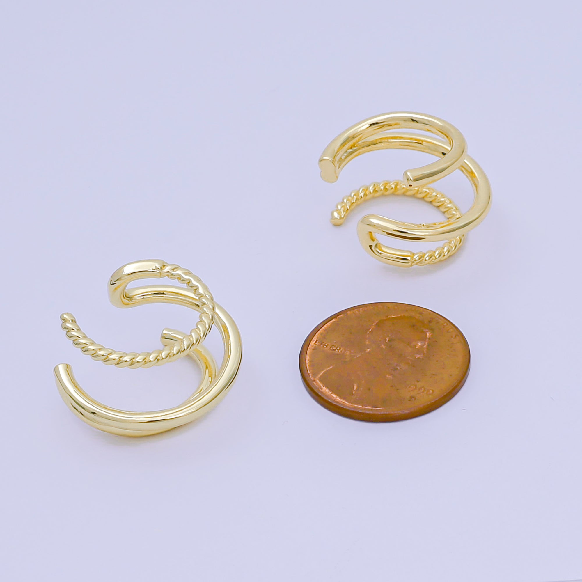 24K Gold Filled Three Styles Band Ear Cuff Earrings in Gold & Silver | AI184 AI185