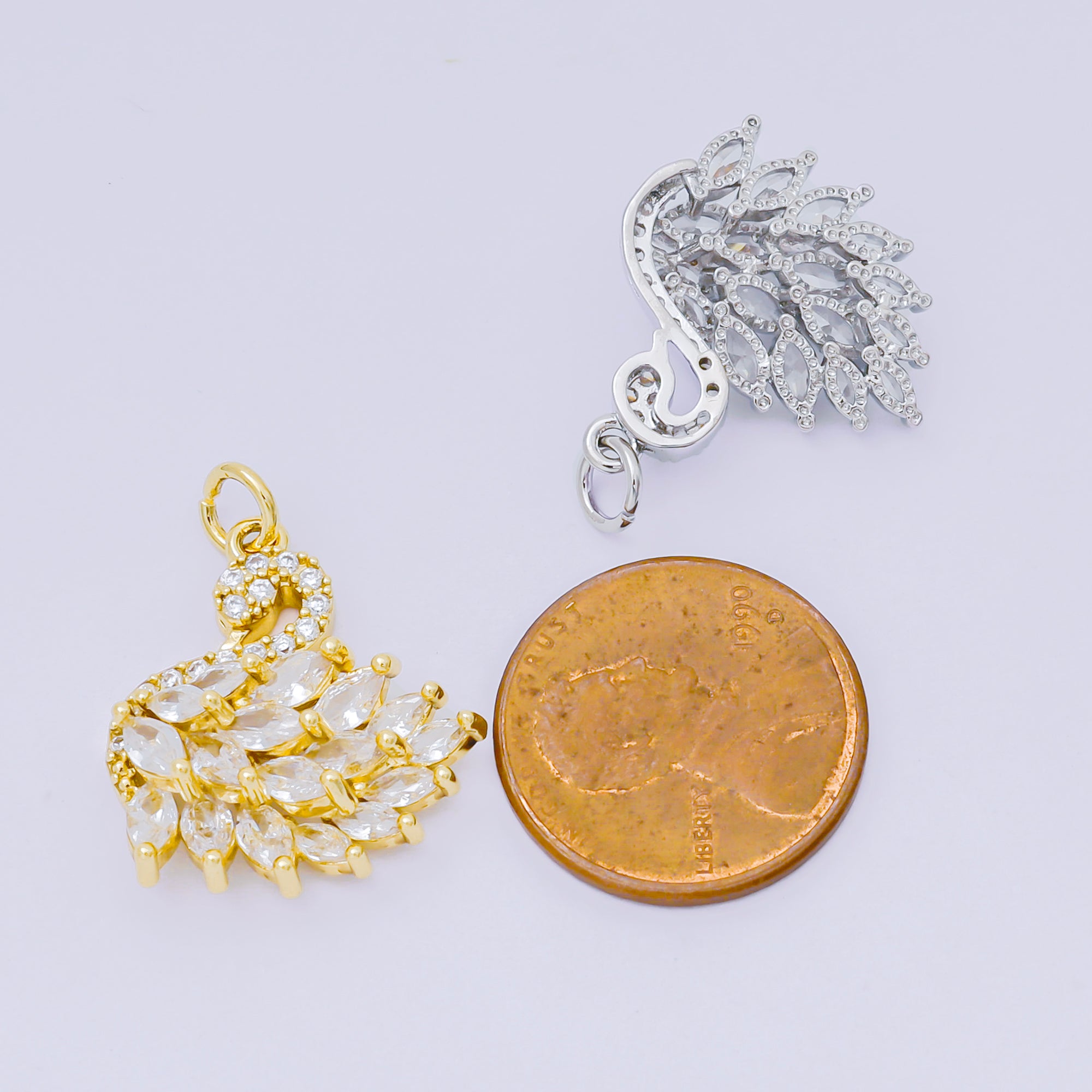 24K Gold Filled 19mm Pink & Fuchsia Marquise CZ Goddess Style Swan Animal Charm in Gold & Silver | D-398