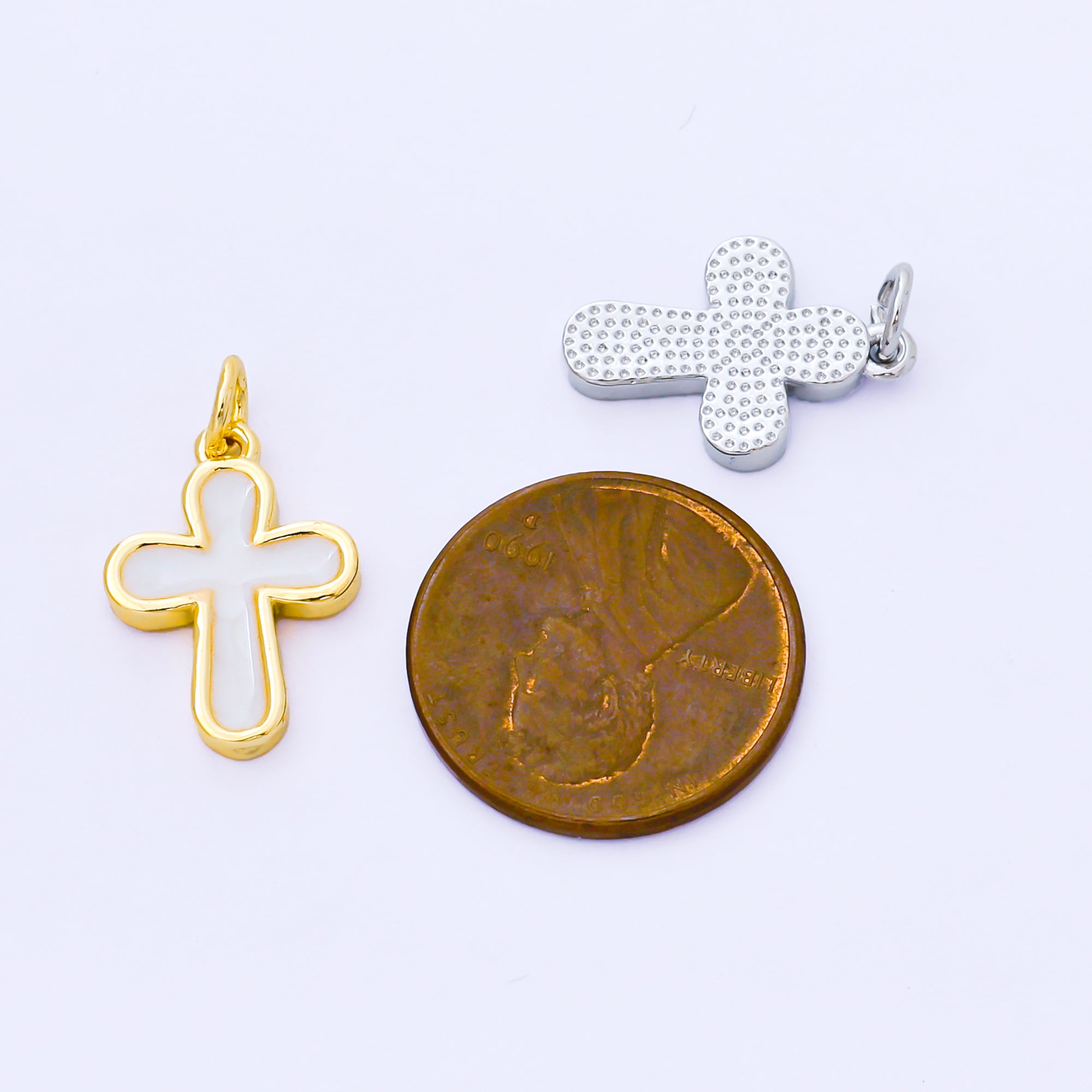 24K Gold Filled 16mm White Enamel Cross Holy Christian Catholic Charm in Gold & Silver | AF1518