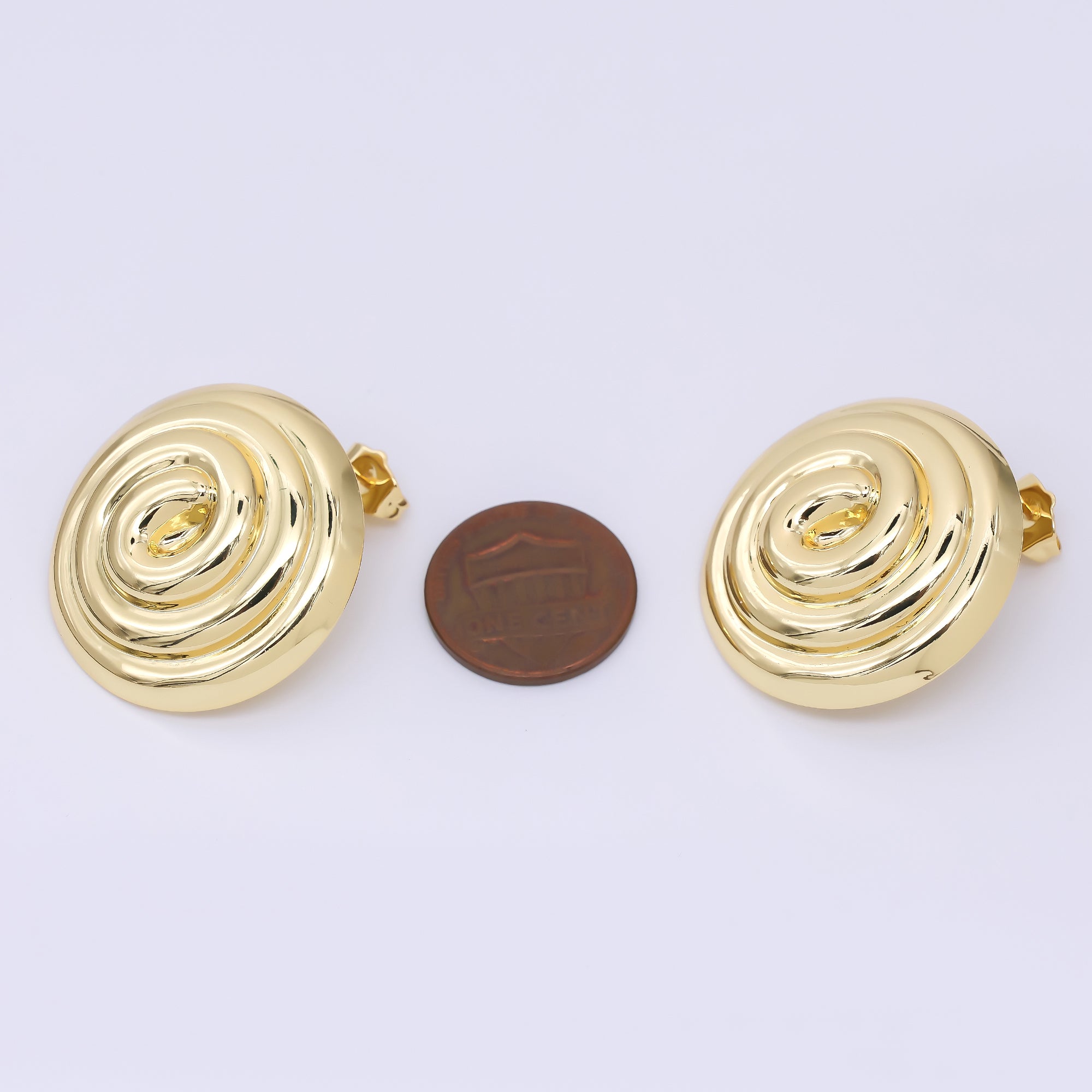 24K Gold Filled 30mm Spiral Round Studs Earrings in Gold & Silver | AJ087 AJ088