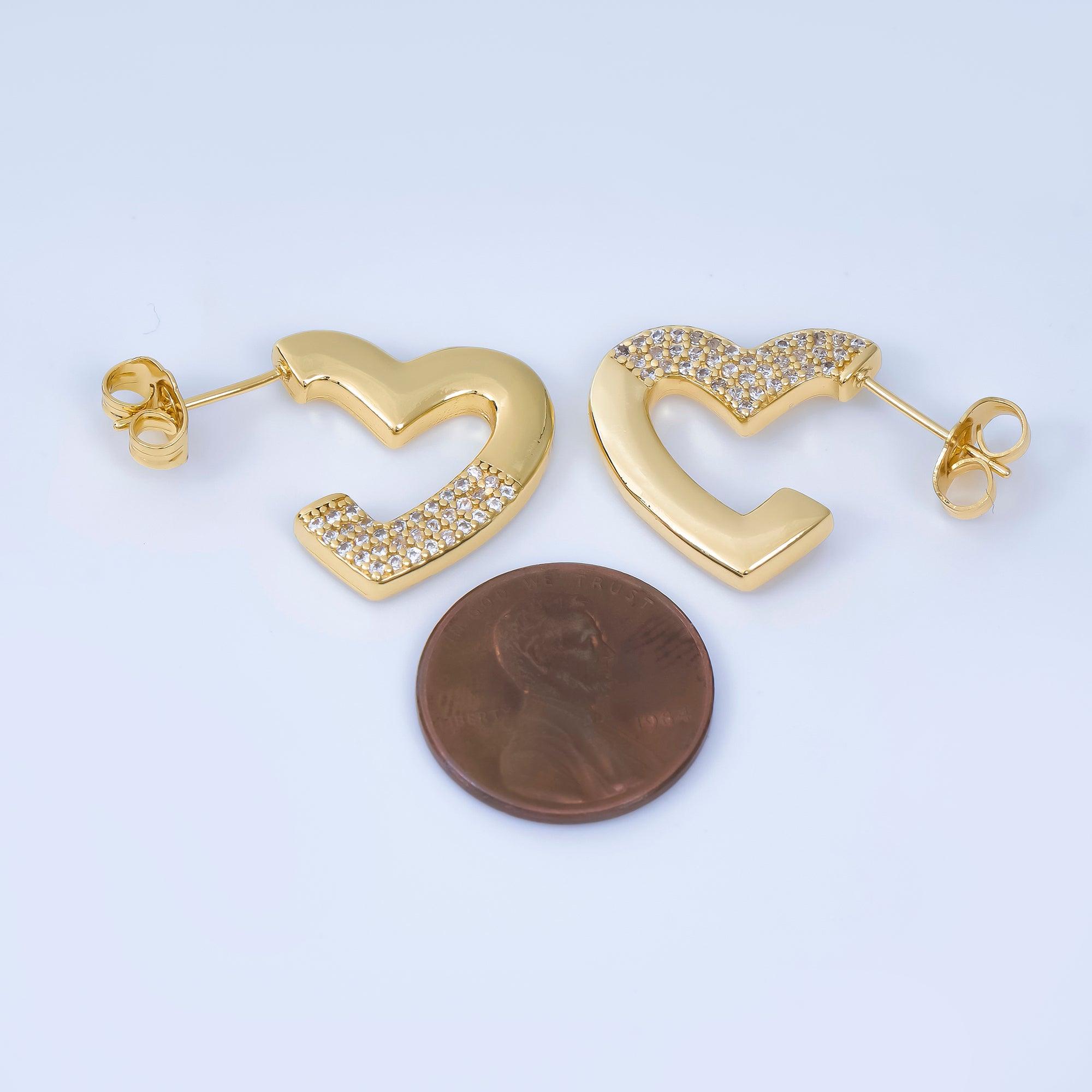 24K Gold Filled Micro Paved CZ Incomplete Love Drop Stud Earrings | AJ-049