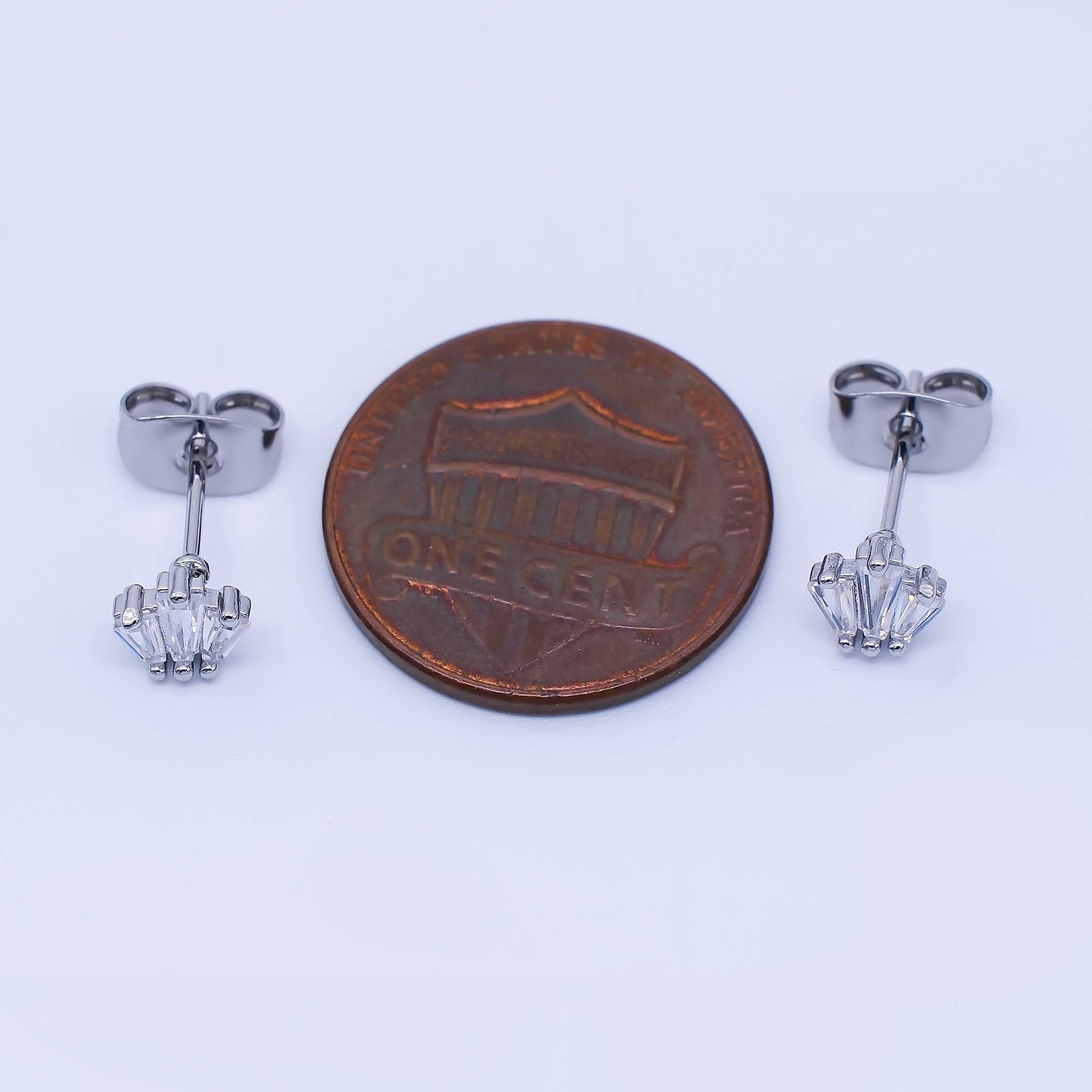 24K Gold Filled Triple Clear Baguette Stud Earrings in Silver & Gold | AB1632 AB1633