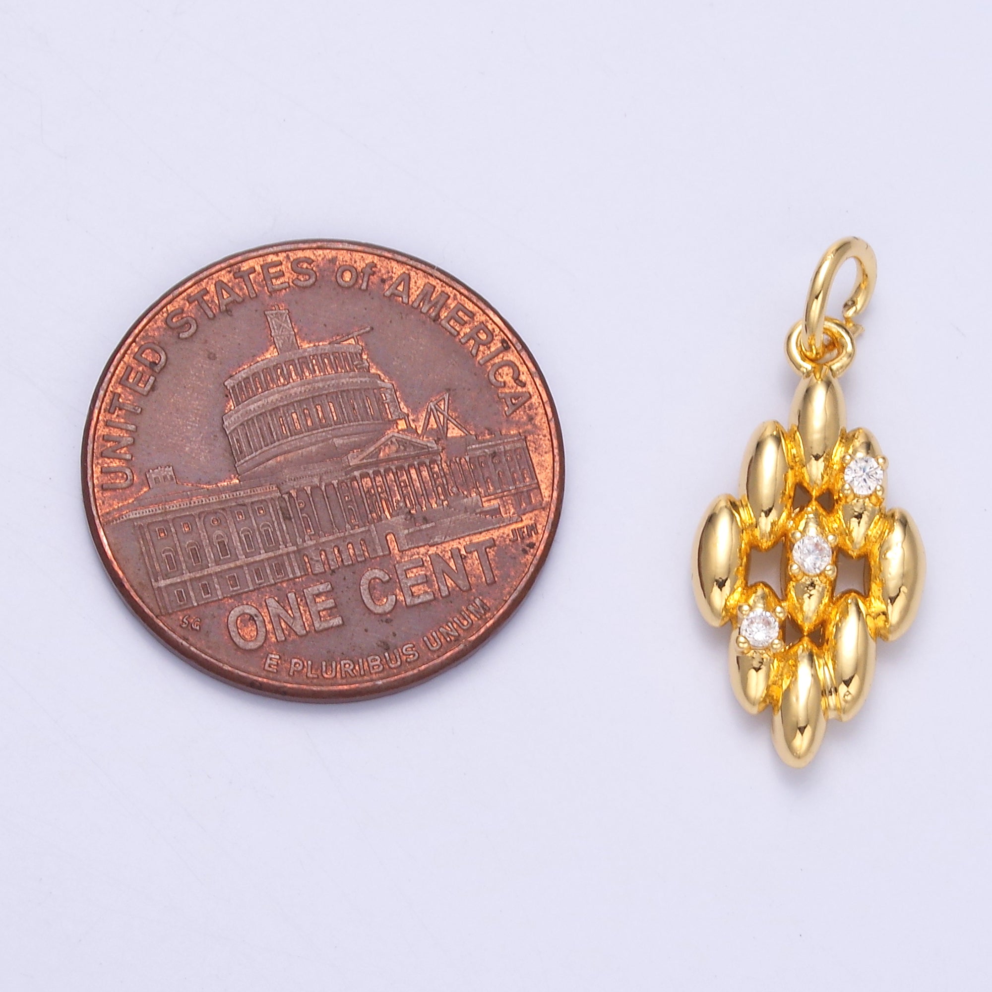 24K Gold Filled CZ Sphere Quilted Geometric Mini Charm in Gold & Silver | N005