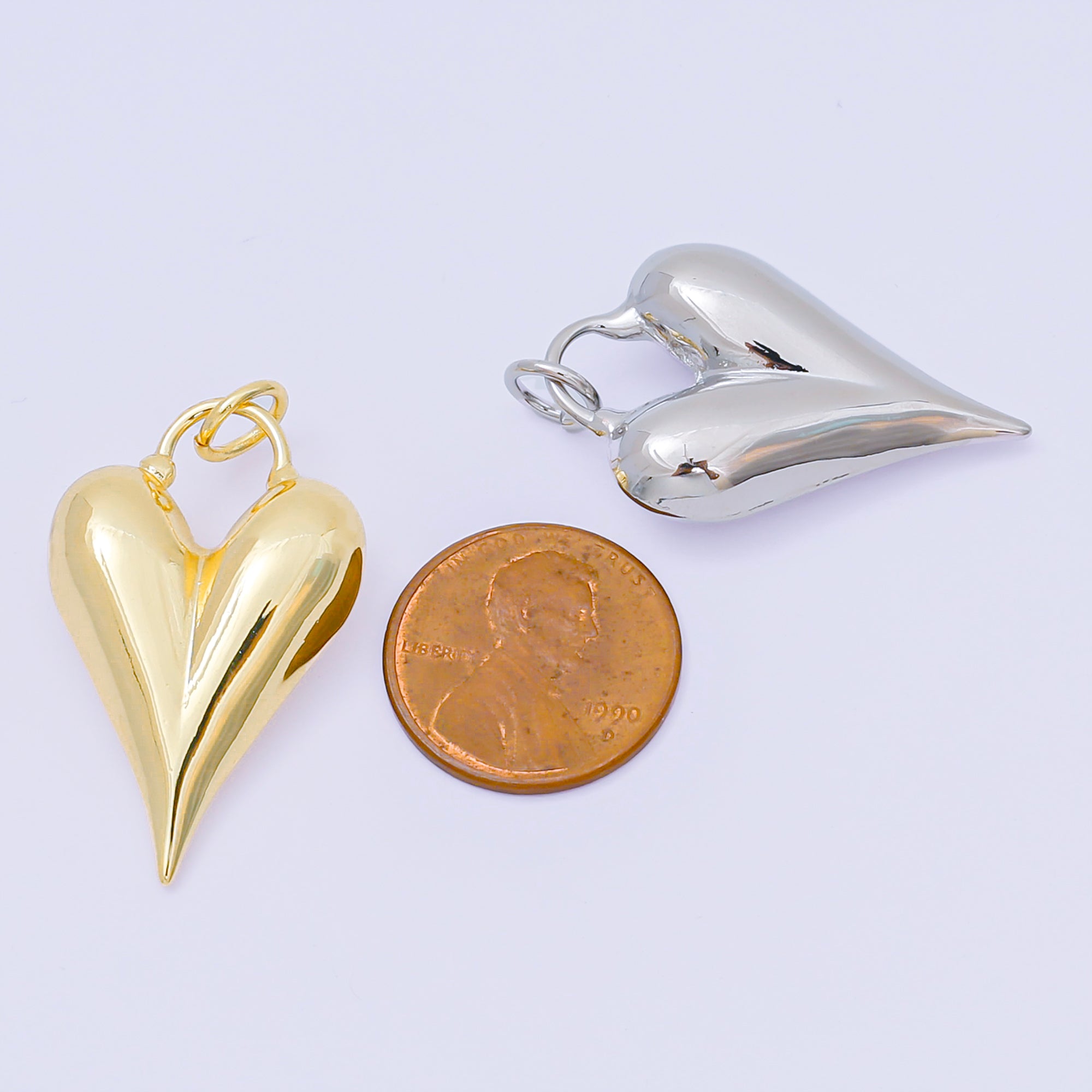 24K Gold Filled 32mm Sharp Heart V-Letter Shaped Charm in Gold & Silver | AC-1583