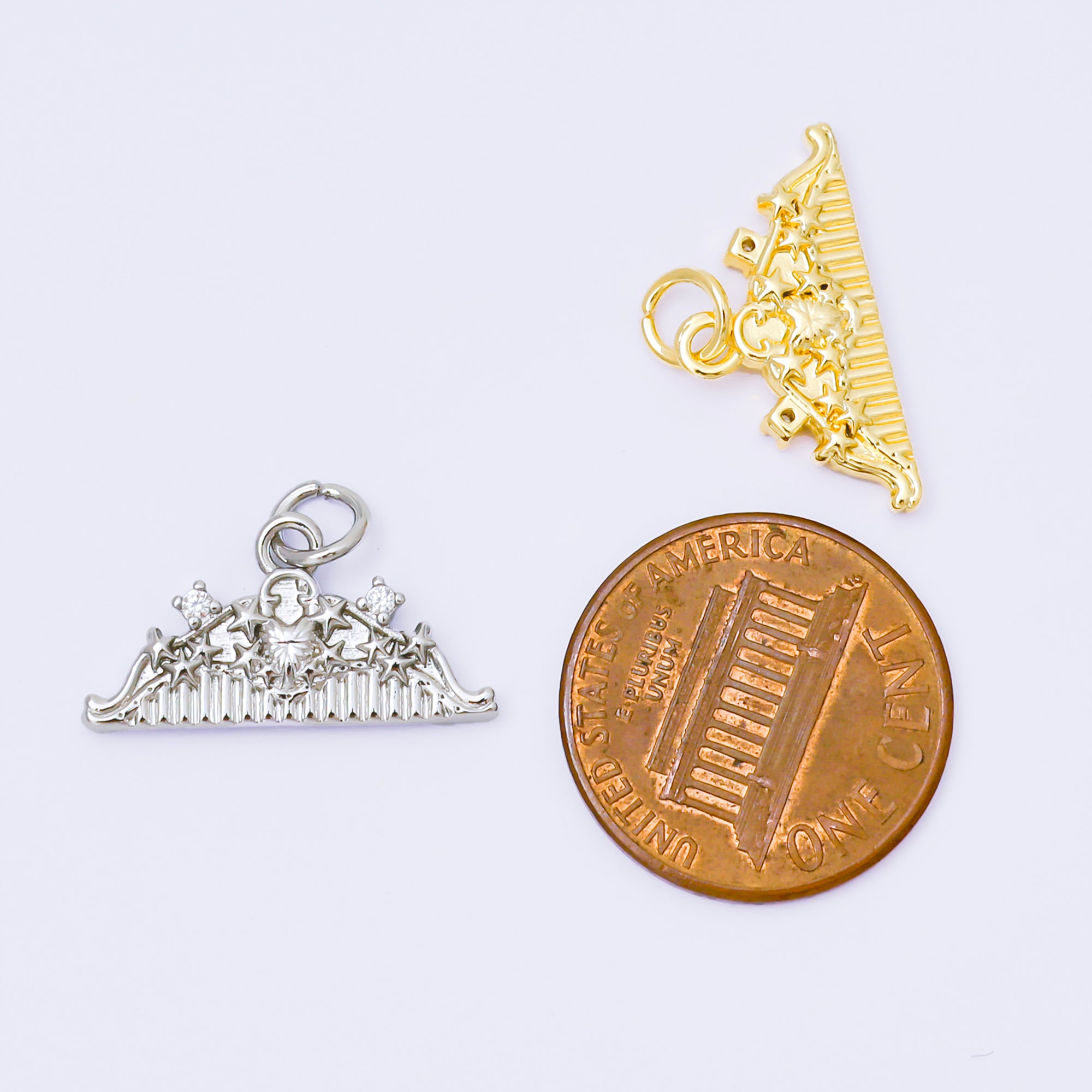 24K Gold Filled 10mm Twin Round CZ Lovely Tiara Charm in Gold & Silver | AF1251