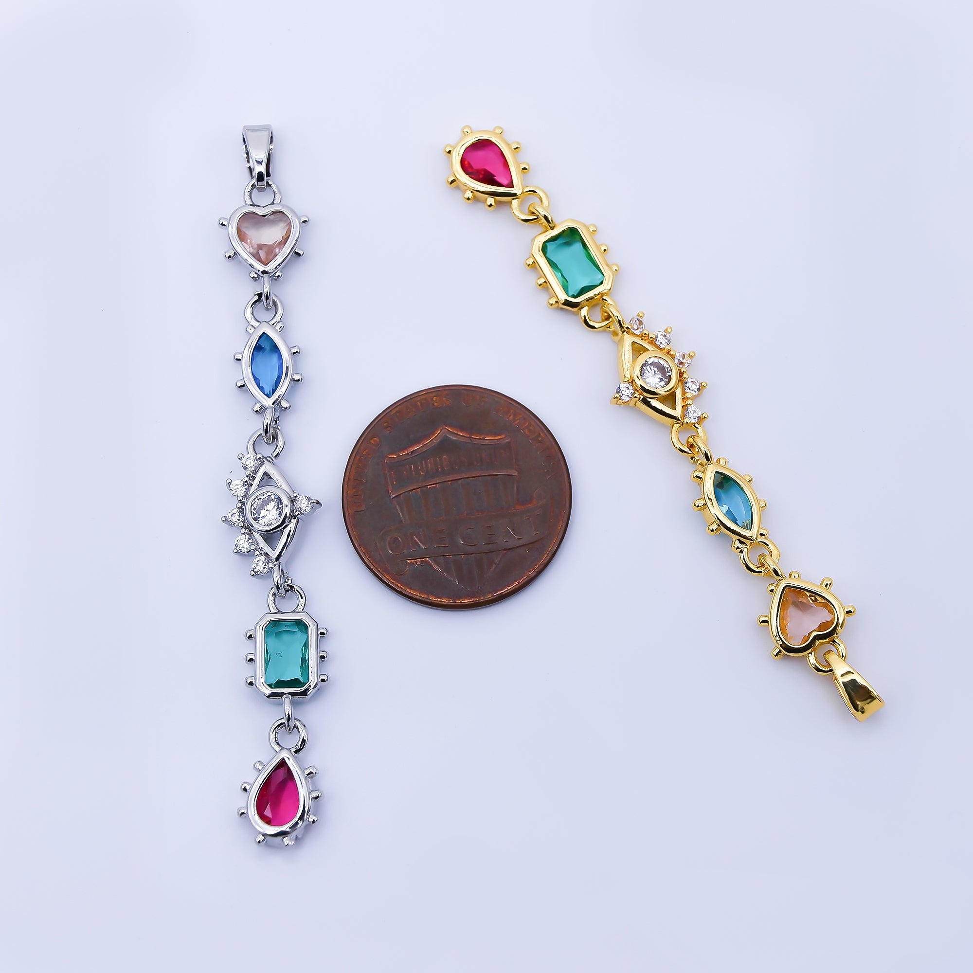 24K Gold Filled Multi Color Shape CZ Drop Charm Pendant Heart, Marquise & Teardrop Design in Gold or Silver AA1673