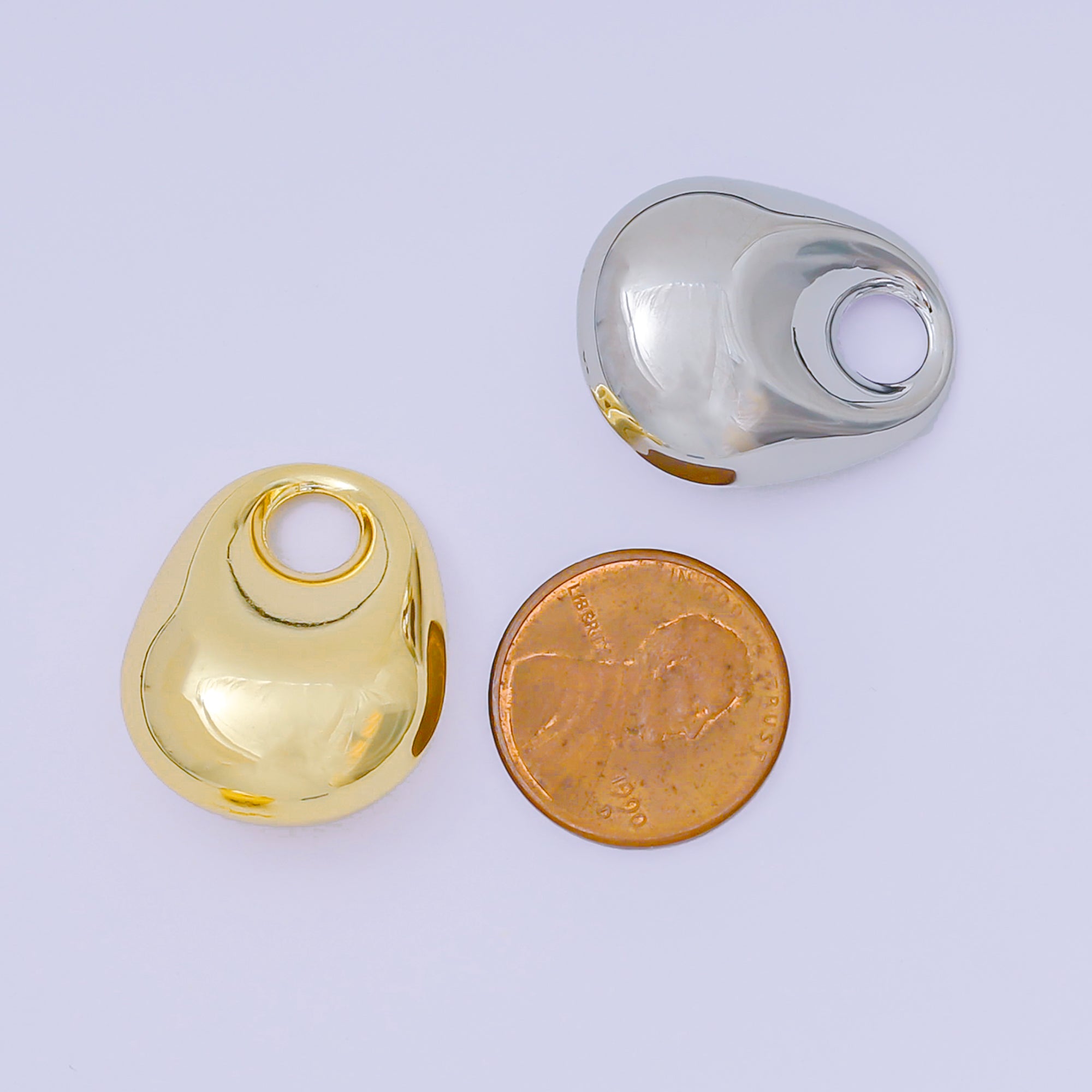 24K Gold Filled 25mm Metallic Rounded Dome Charm in Gold & Silver | AC-1585