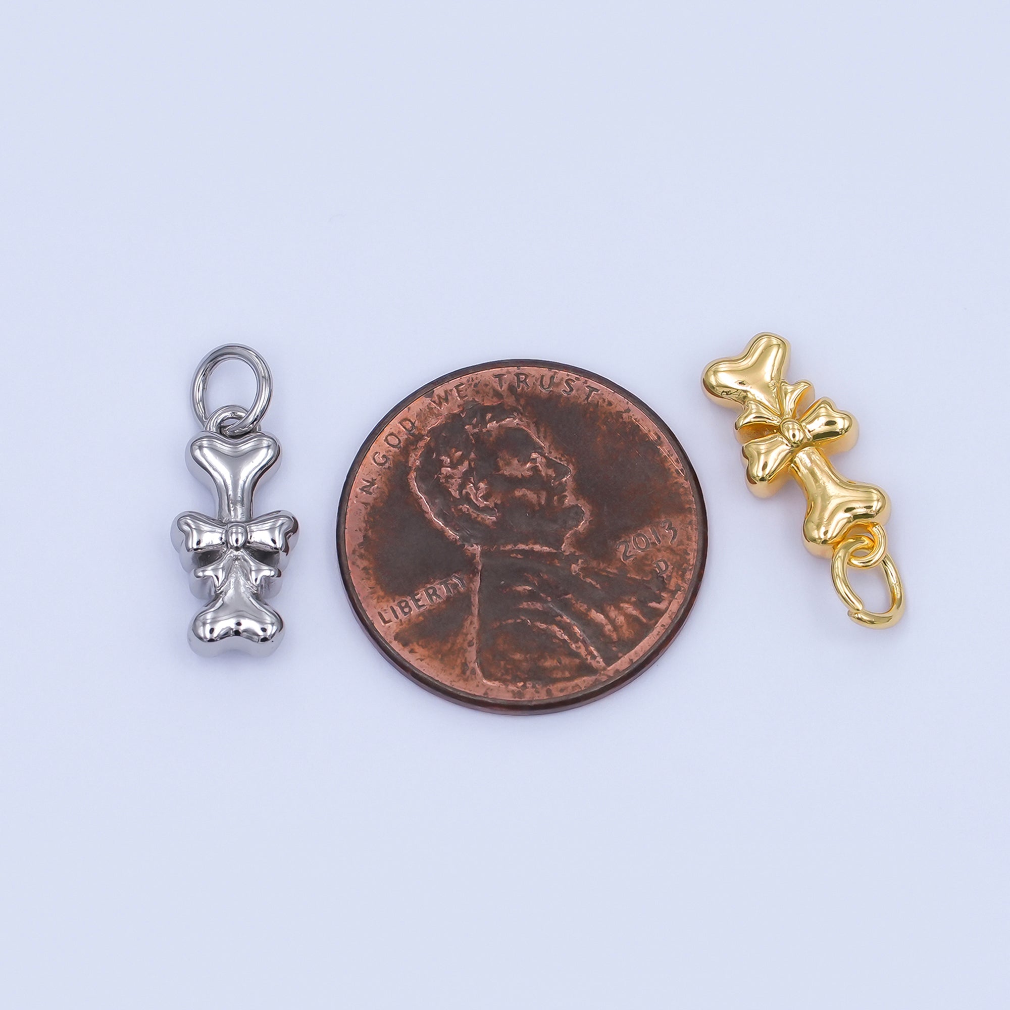 24K Gold Filled Dog Bone Ribbon Pet Multidimensional 3D Charm in Gold & Silver | AJ290