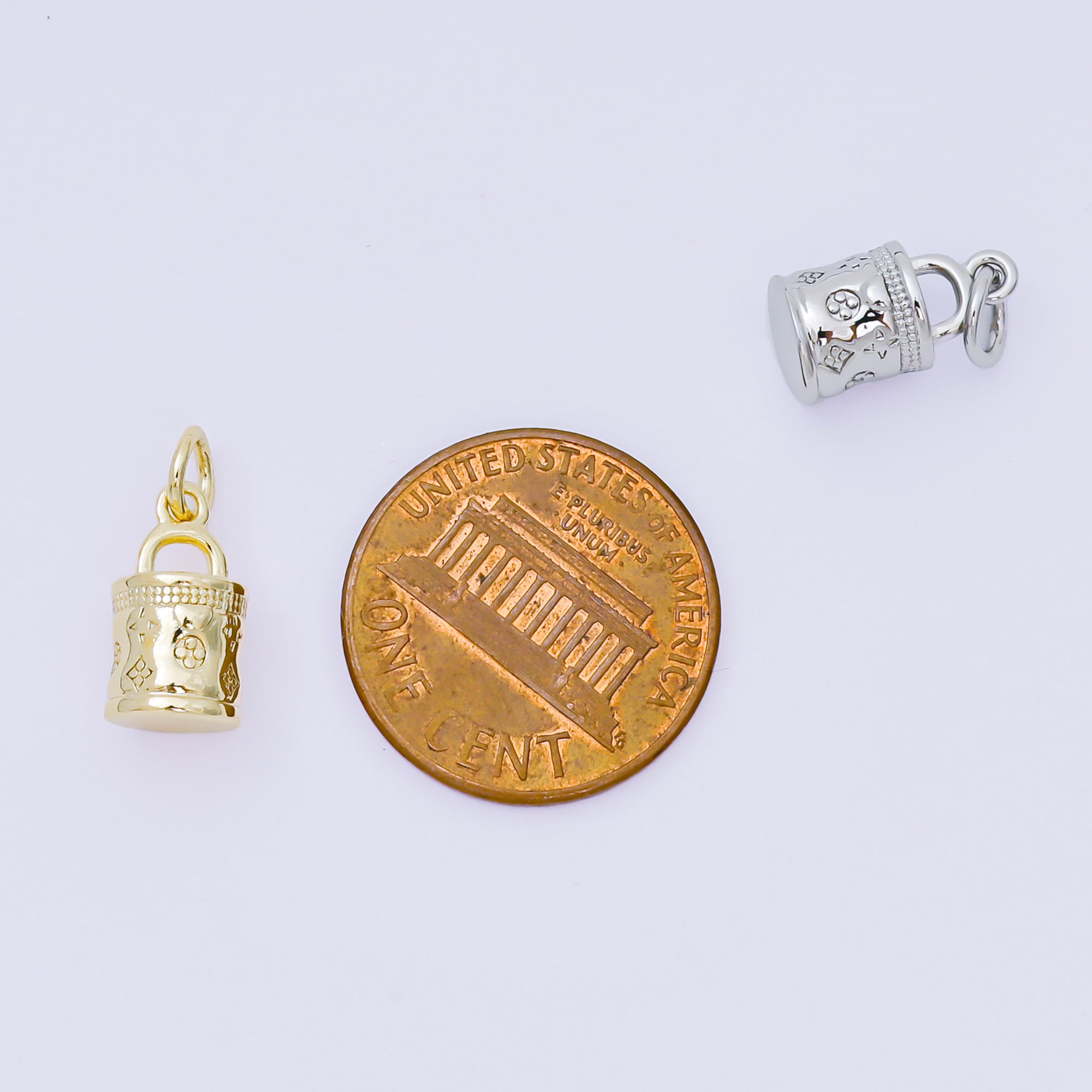 24K Gold Filled 12mm Tube Floral Handy Bag Charm in Gold & Silver | AH-611