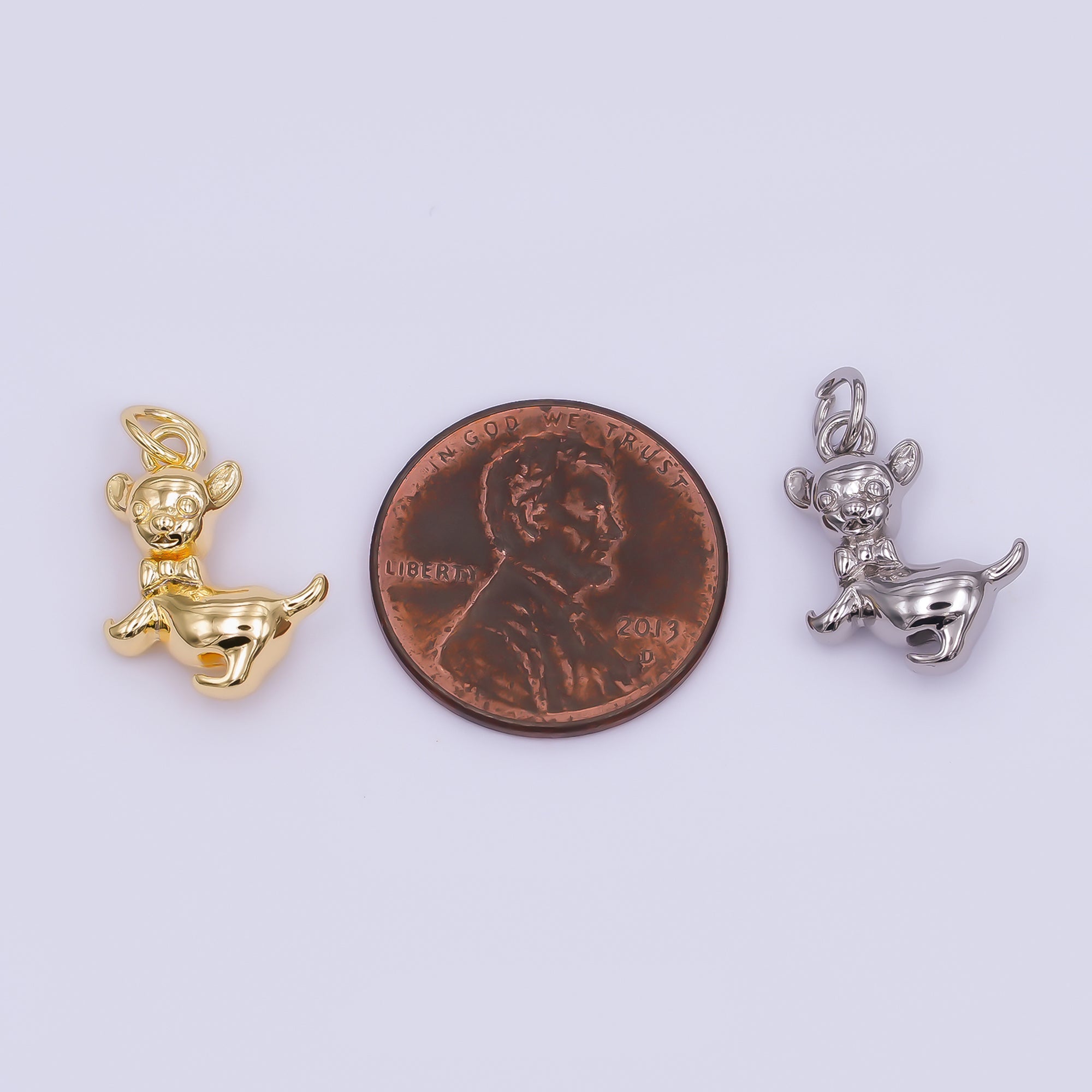 24K Gold Filled Chihuahua Puppy Dog Pet Multidimensional 3D Charm in Gold & Silver | AF478