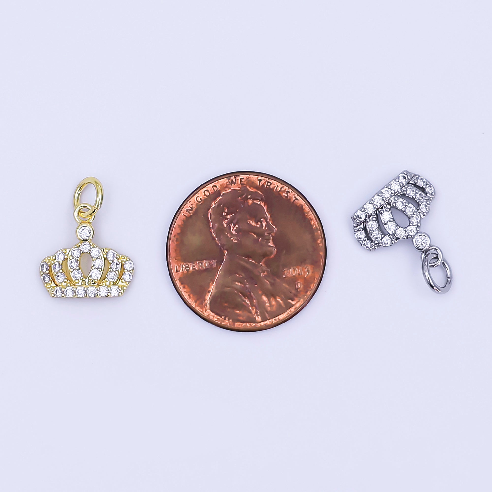 24K Gold Filled Micro Paved CZ Royal Crown Charm in Gold & Silver | AJ299