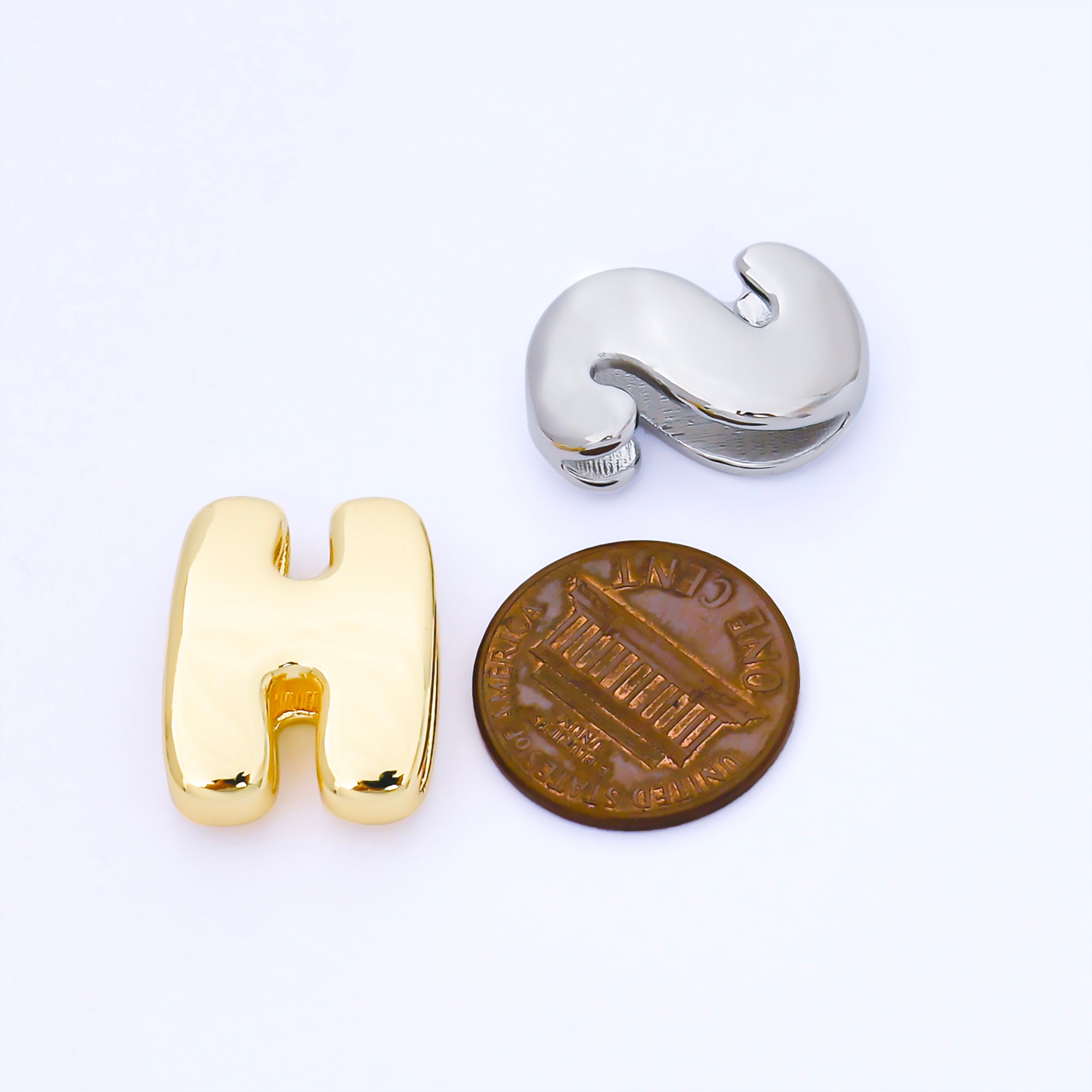 24K Gold Filled 20mm Personalized Cord Chubby Bubble Initial Letter Alphabet Bead | AF105 - AF117