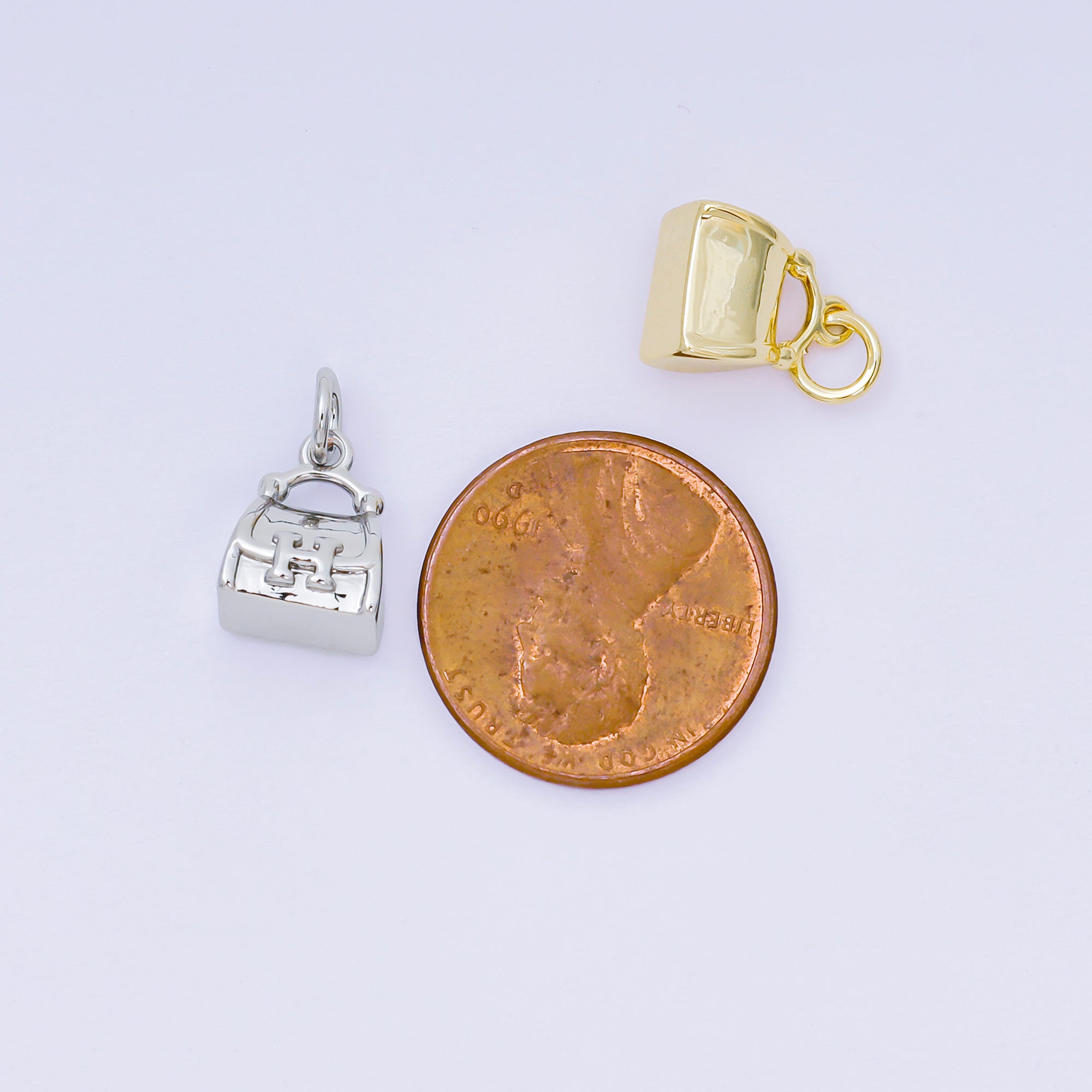 24K Gold Filled 11mm Casual Handbag Bag Purse Dainty Charm in Gold & Silver | AH-612
