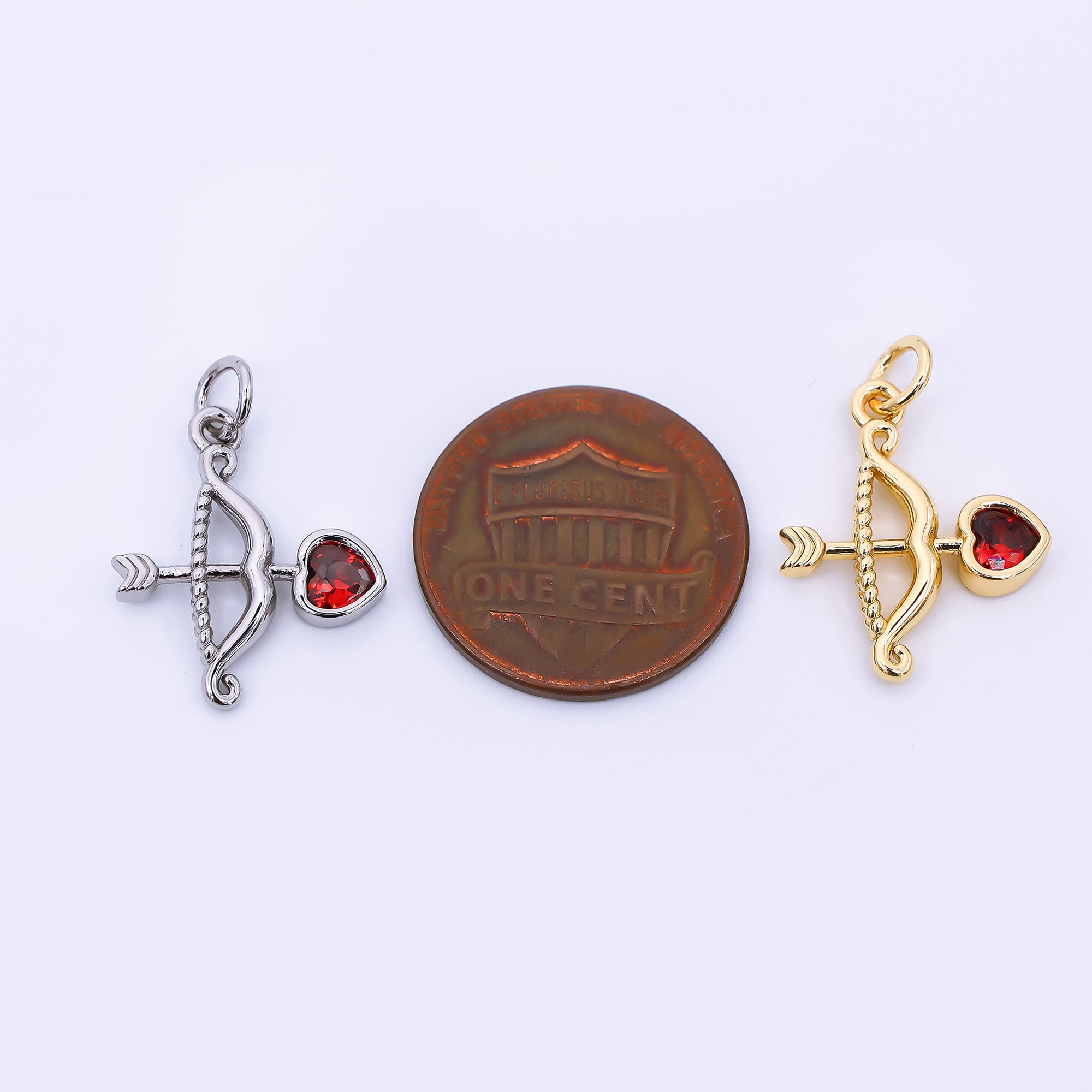 24K Gold Filled 18mm Red Heart-Shaped CZCupid Love Arrow Charm | M-573