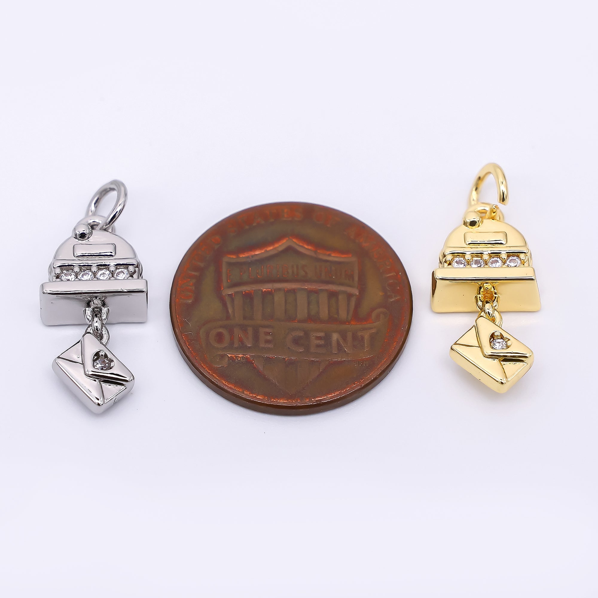 24K Gold Filled 17.5mm Micro Paved CZ Love Letter & Mailbox Drop Charm | M-675