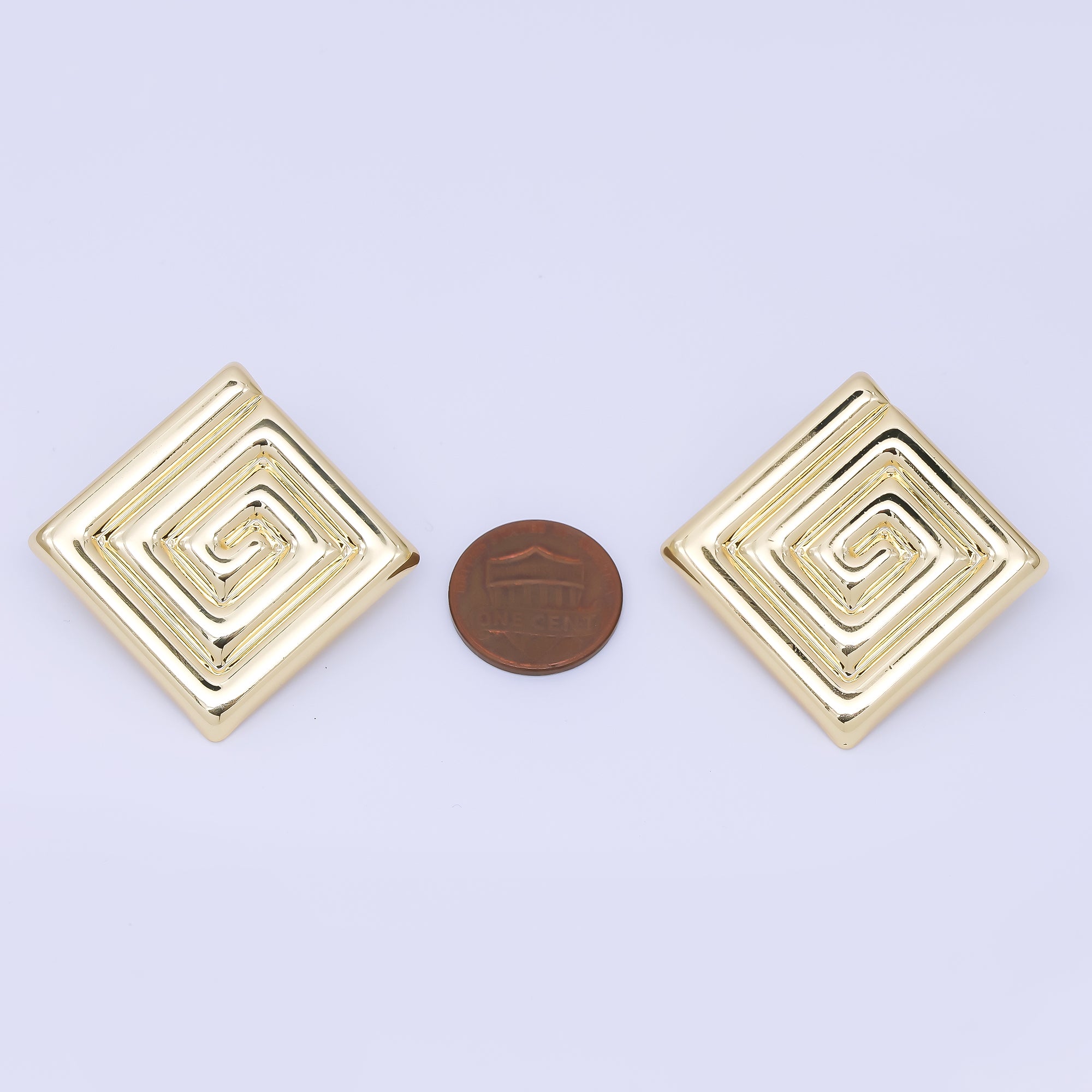 24K Gold Filled 30mm Maze Rhombus Statement Studs Earrings in Gold & Silver | AJ085 AJ086