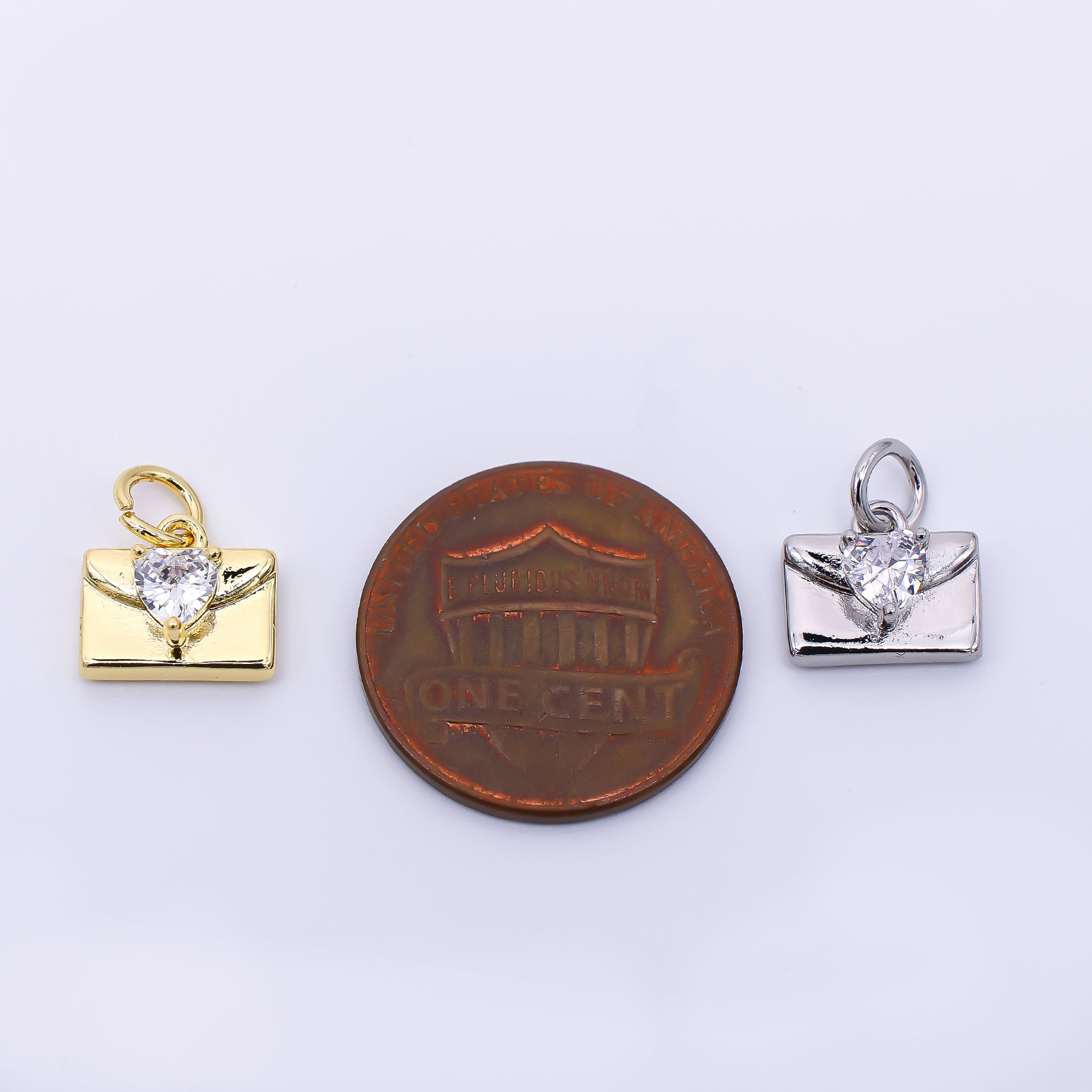 24K Gold Filled 8mm Heart-Shaped CZ Mini Purse Wallet Dainty Charm in Gold & Silver | AJ-324