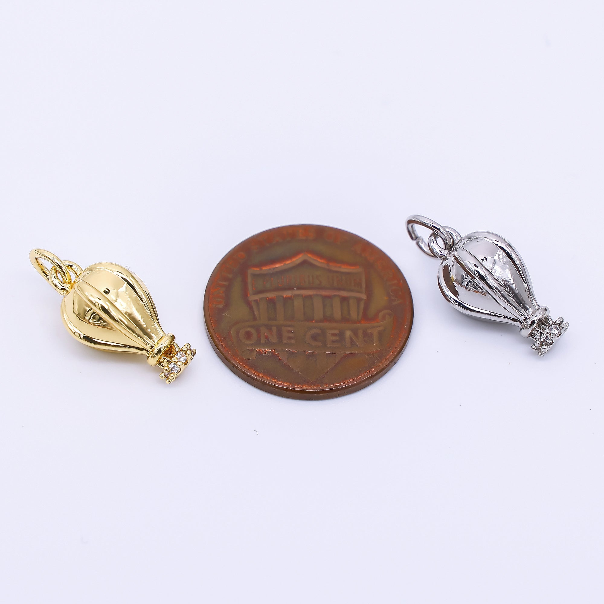 24K Gold Filled 15mm Micro Paved CZ Hot Air Balloon Charm inGold & Silver | M-748