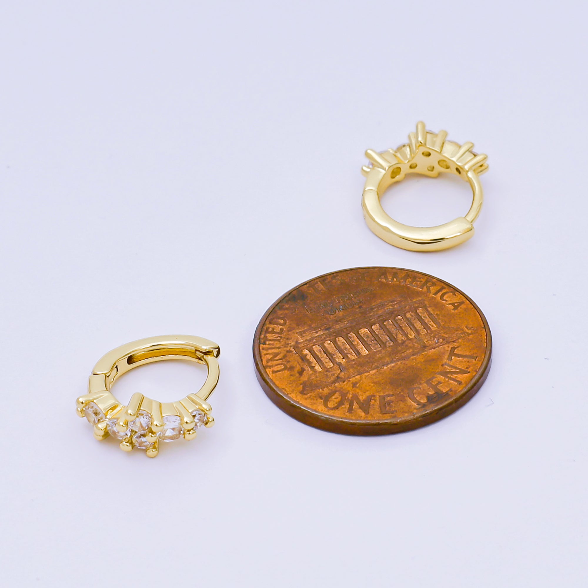 24K Gold Filled Micro Paved CZ Simple Mixed Cut CZ Huggie Hoops Earrings in Gold & Silver | AJ-125 AJ-126