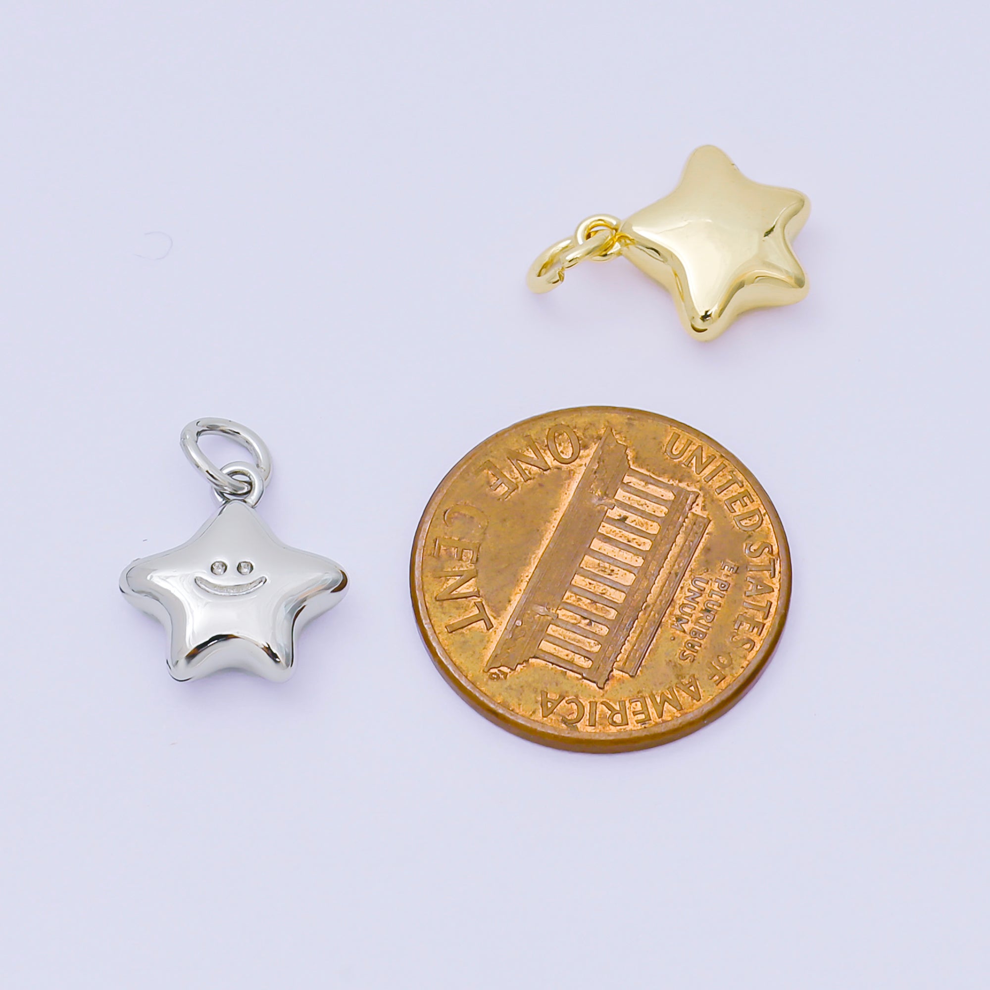 24K Gold Filled 12mm Happy Face Shiny Star Charm in Gold & Silver | AH-670