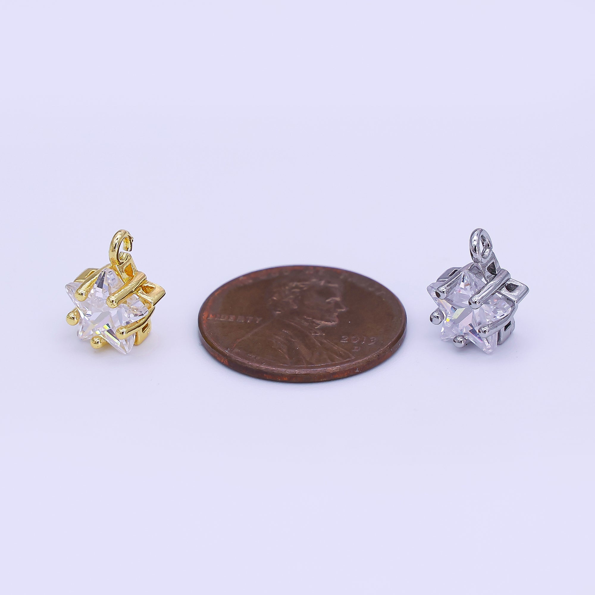 24K Gold Filled 10.5mm Clear CZ Celestial Star Mini Charm in Gold & Silver | AJ295