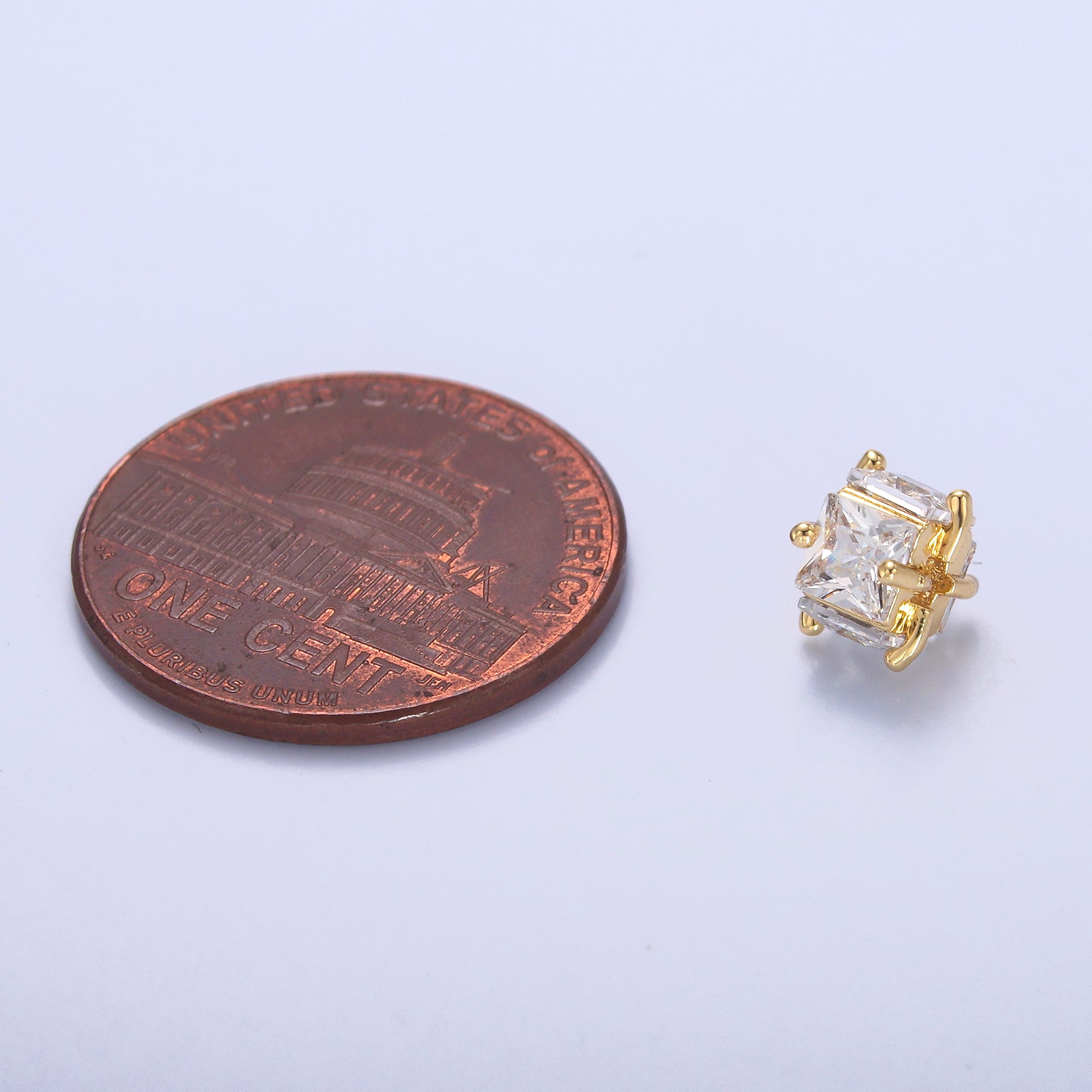 24K Gold Filled Clear CZ Baguette Square Rhondelle Bead in Gold & Silver | B641