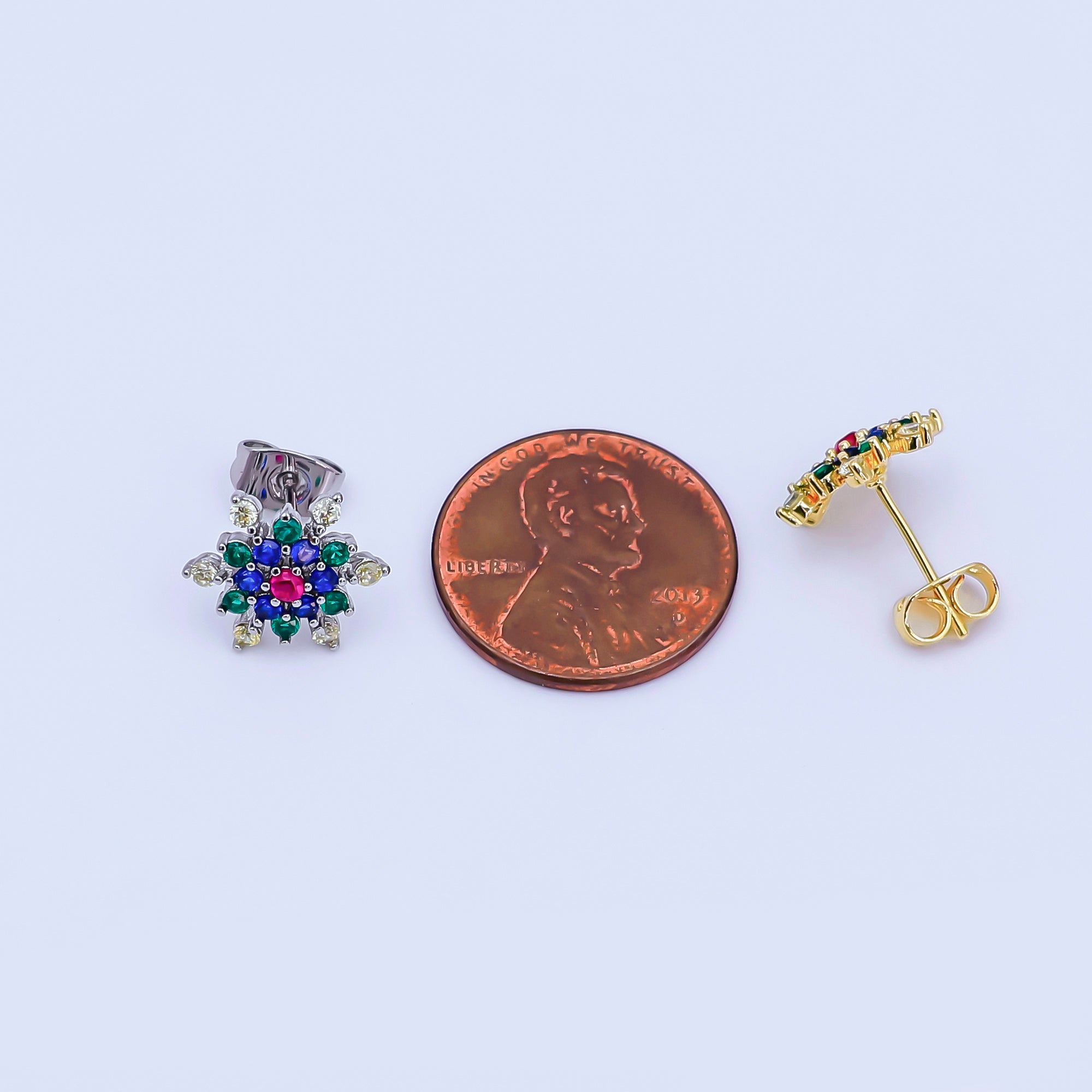 24K Gold Filled Multicolor CZ Dome Star Stud Earrings in Gold & Silver | AI521 AI522