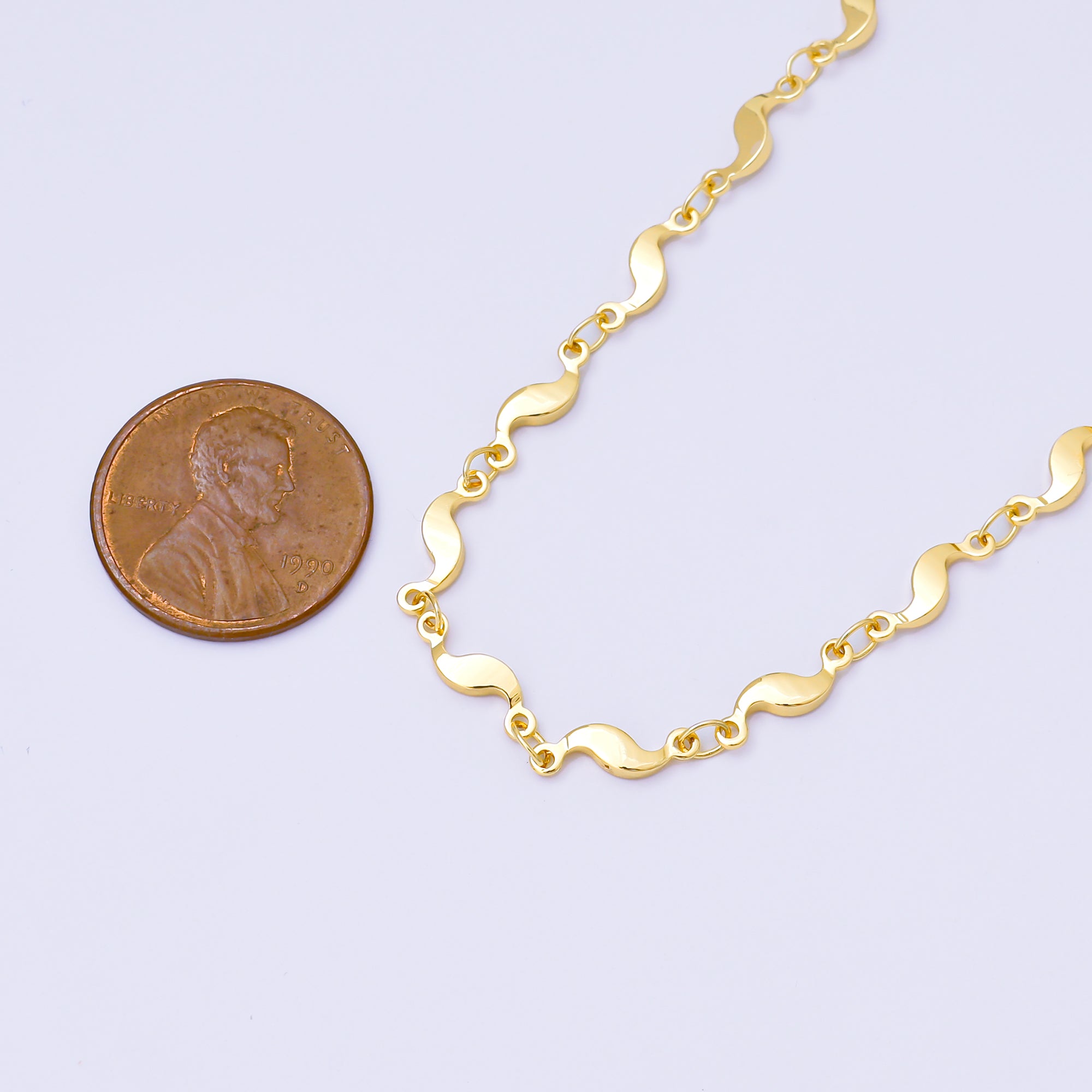 24K Gold Filled 3.5mm Geometric Curved Link Unfinished Chain by Yard in Gold & Silver | Roll-2011 Roll-2012