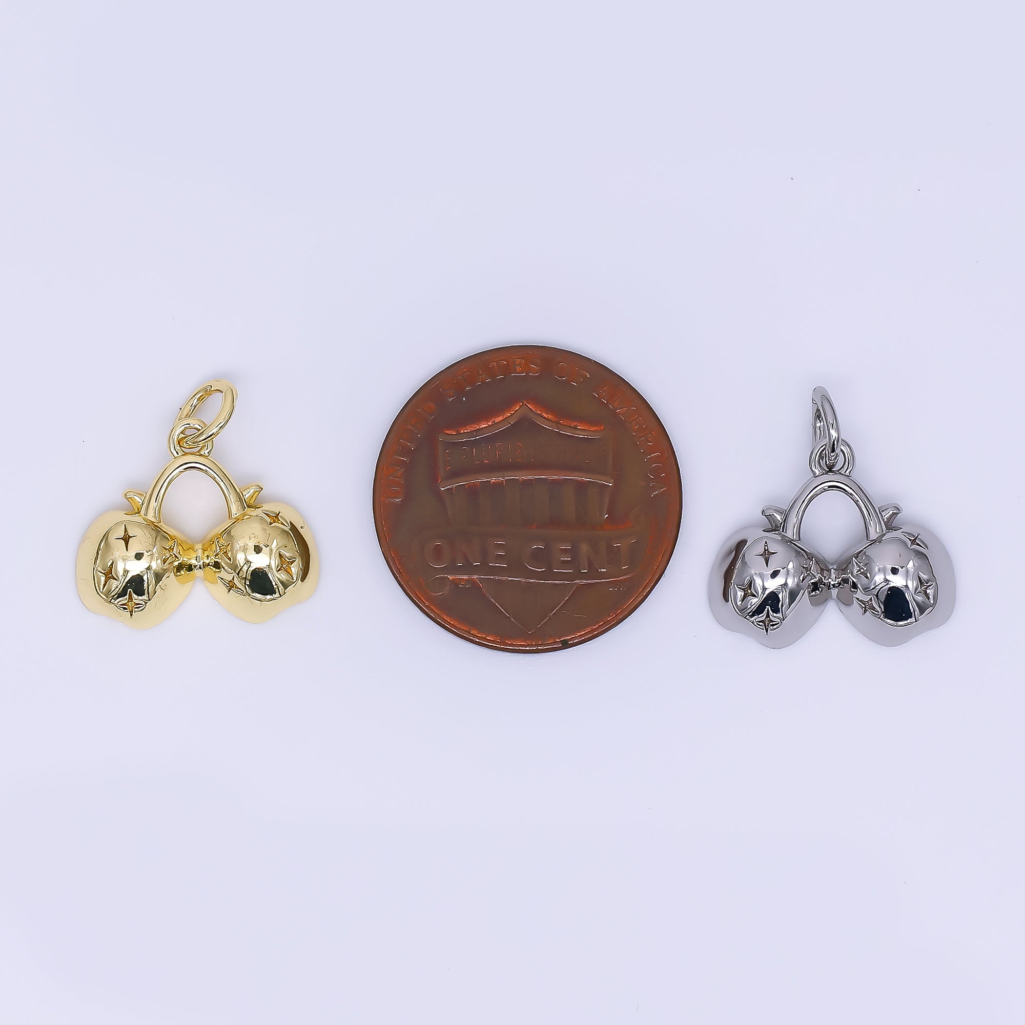 24K Gold Filled 13mm Apple Twin Fruit Charm in Gold & Silver | AH-553