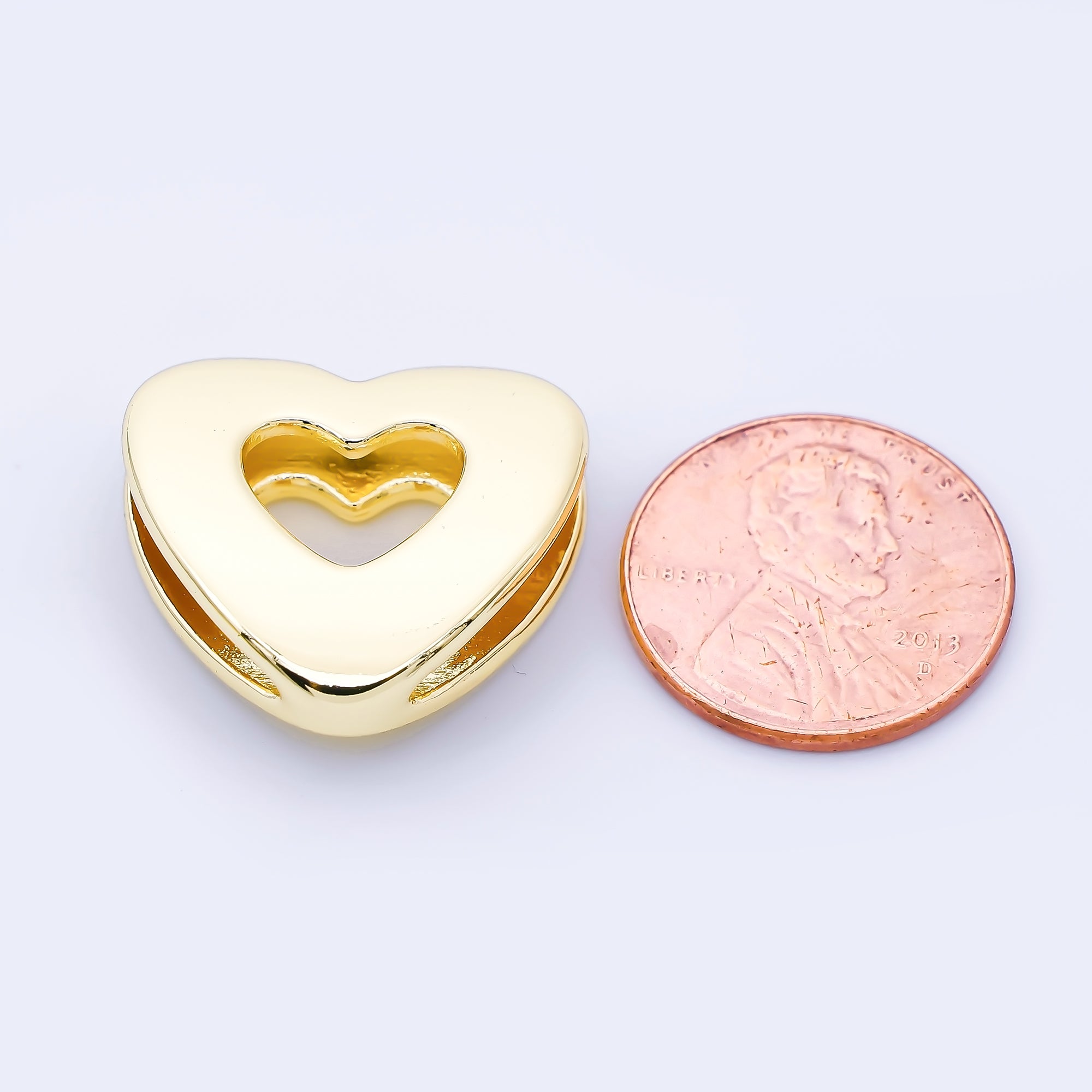 24K Gold Filled 20mm Cord Chubby Open Heart Bead in Gold & Silver | B862