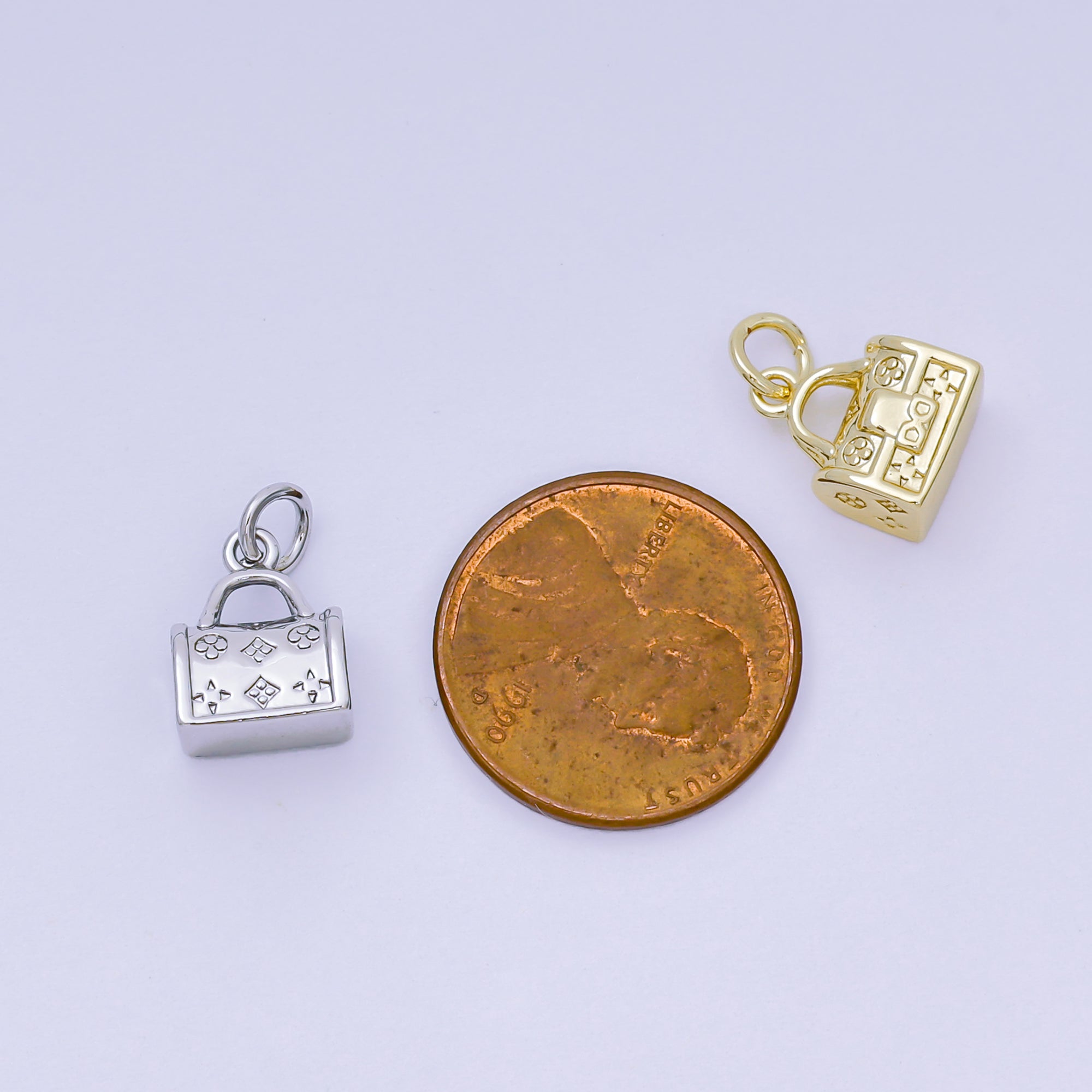 24K Gold Filled 11mm Daisy Floral Handbag Charm Purse in Gold & Silver | AH-667
