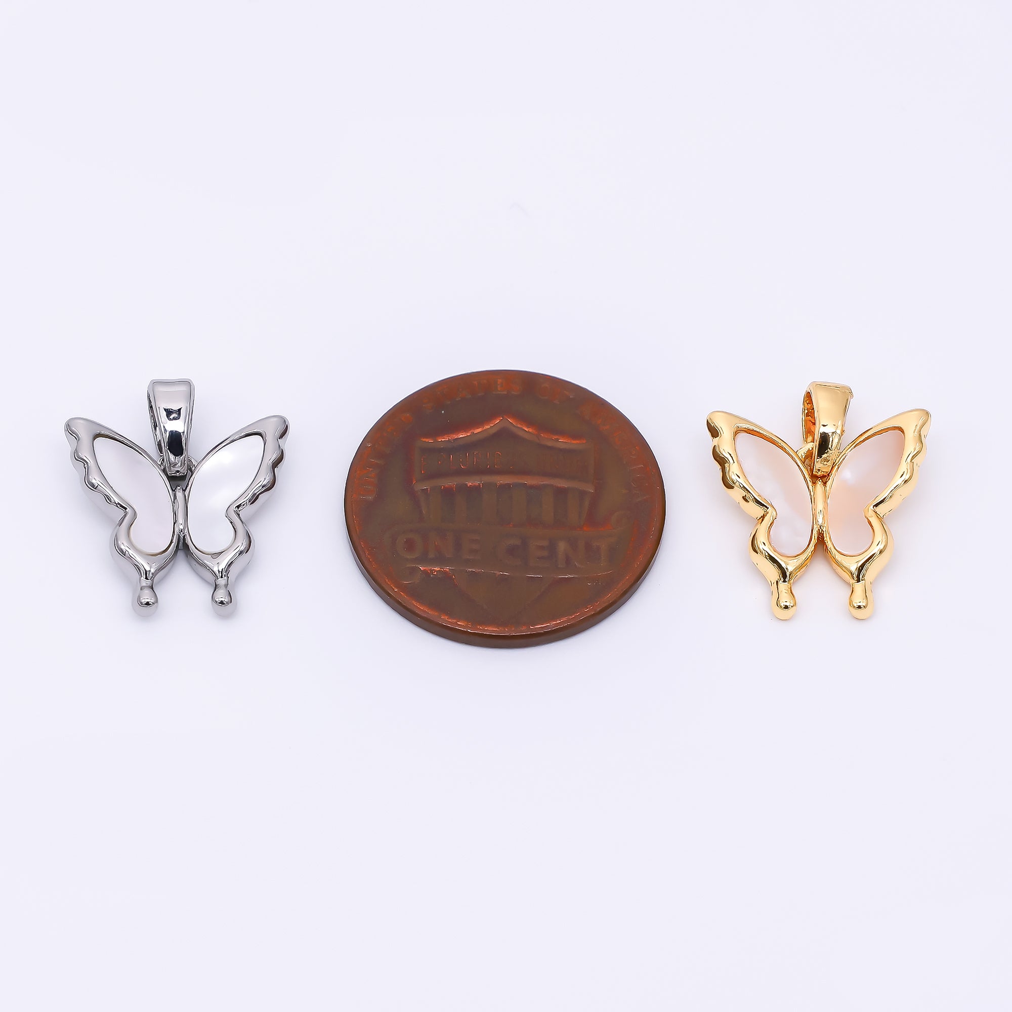 24K Gold Filled 20mm Mother of Pearl Delicate Butterfly Animal Pendant in Gold & Silver | AA-1570
