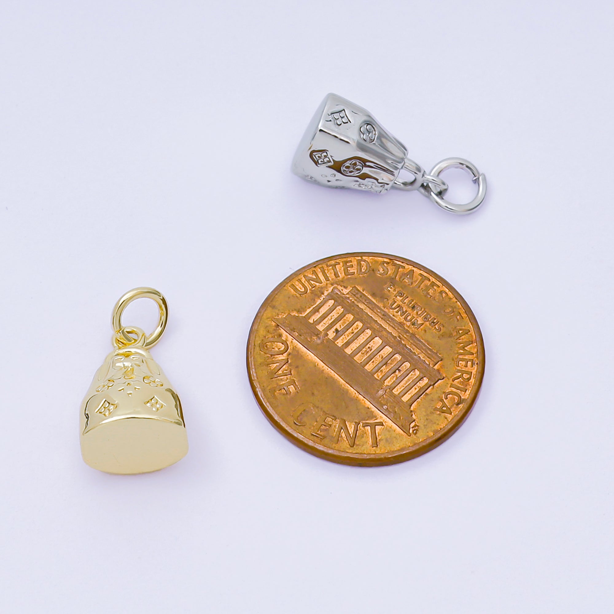24K Gold Filled 12.5mm Blossom Bucket Handy Bag Charm in Gold & Silver | AH-610