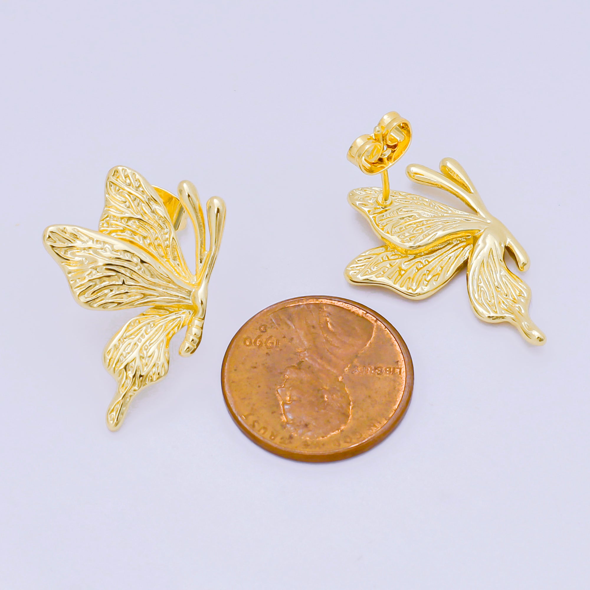 24K Gold Filled Butterfly Mariposa Wings Set Drop Studs Earrings in Gold & Silver | AJ138 AJ139