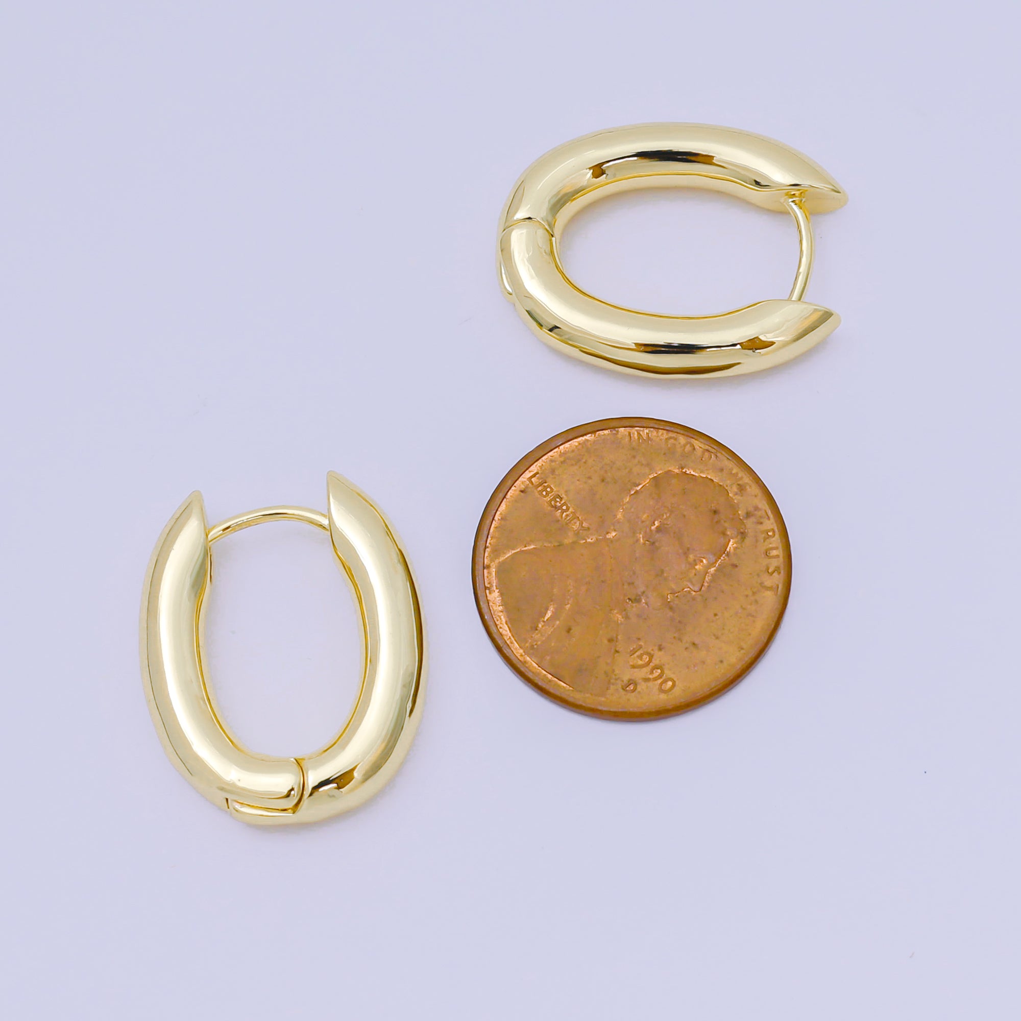 24K Gold Filled Sleek Oval Lever Back Huggie Earrings in Gold & Silver | AJ142 AJ143